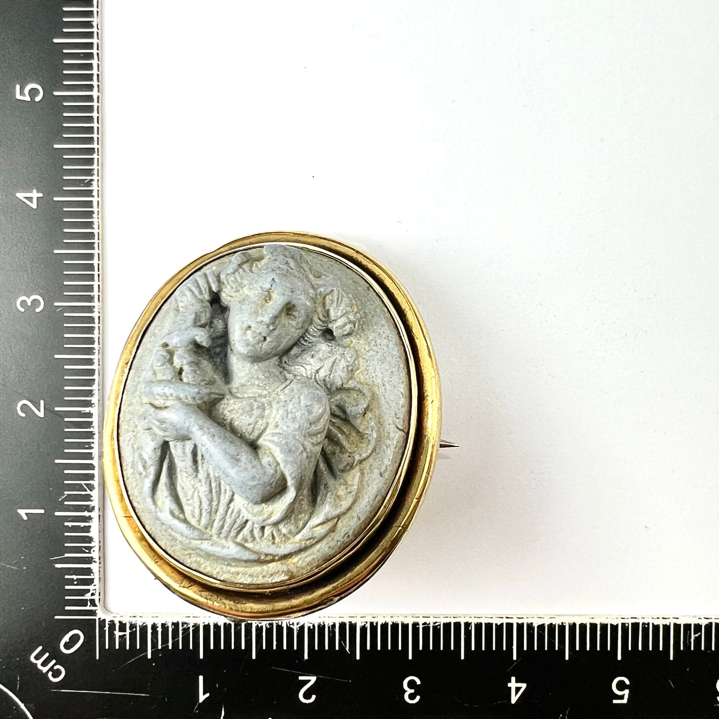 Victorian Gold Carved Lava Cameo Brooch