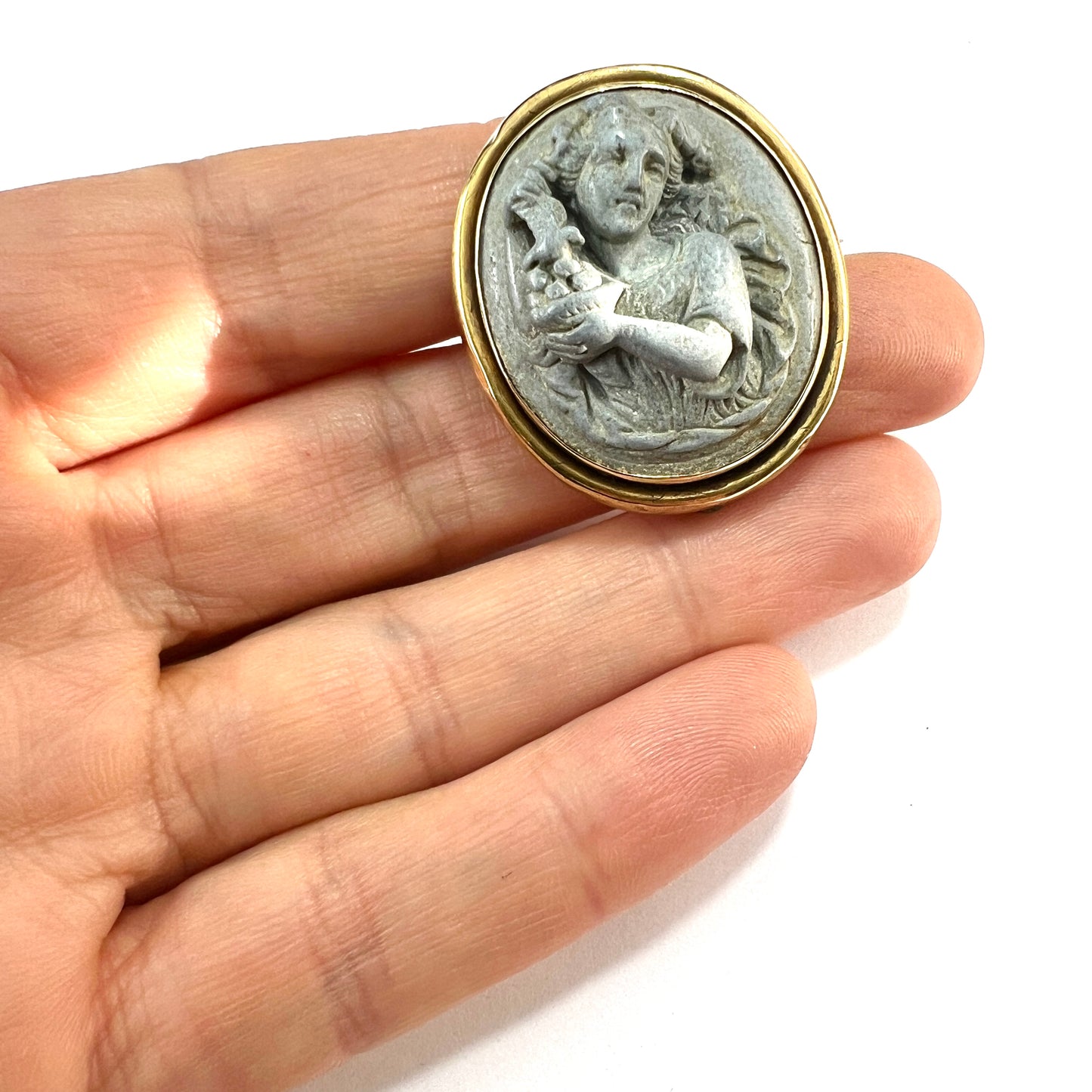Victorian Gold Carved Lava Cameo Brooch