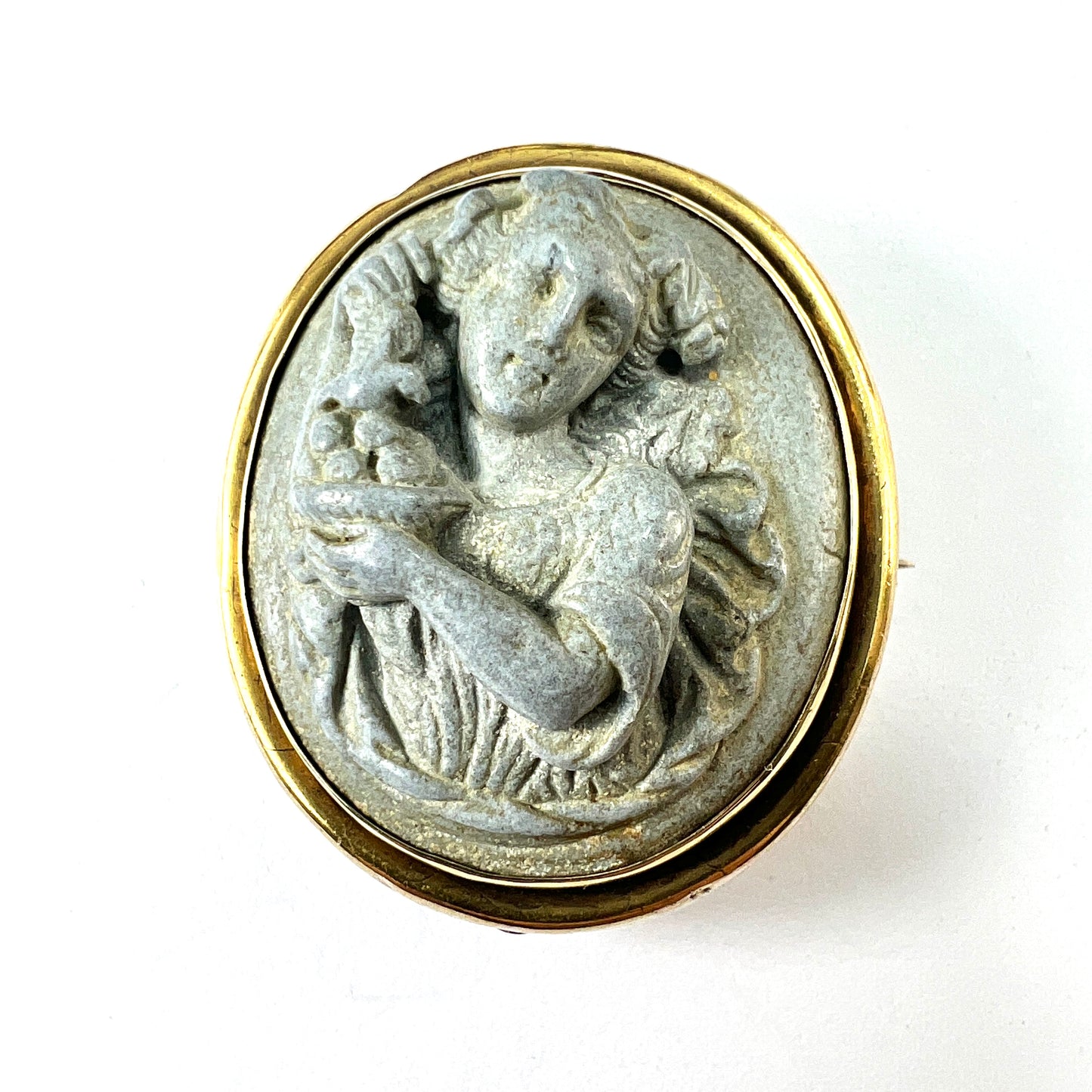Victorian Gold Carved Lava Cameo Brooch