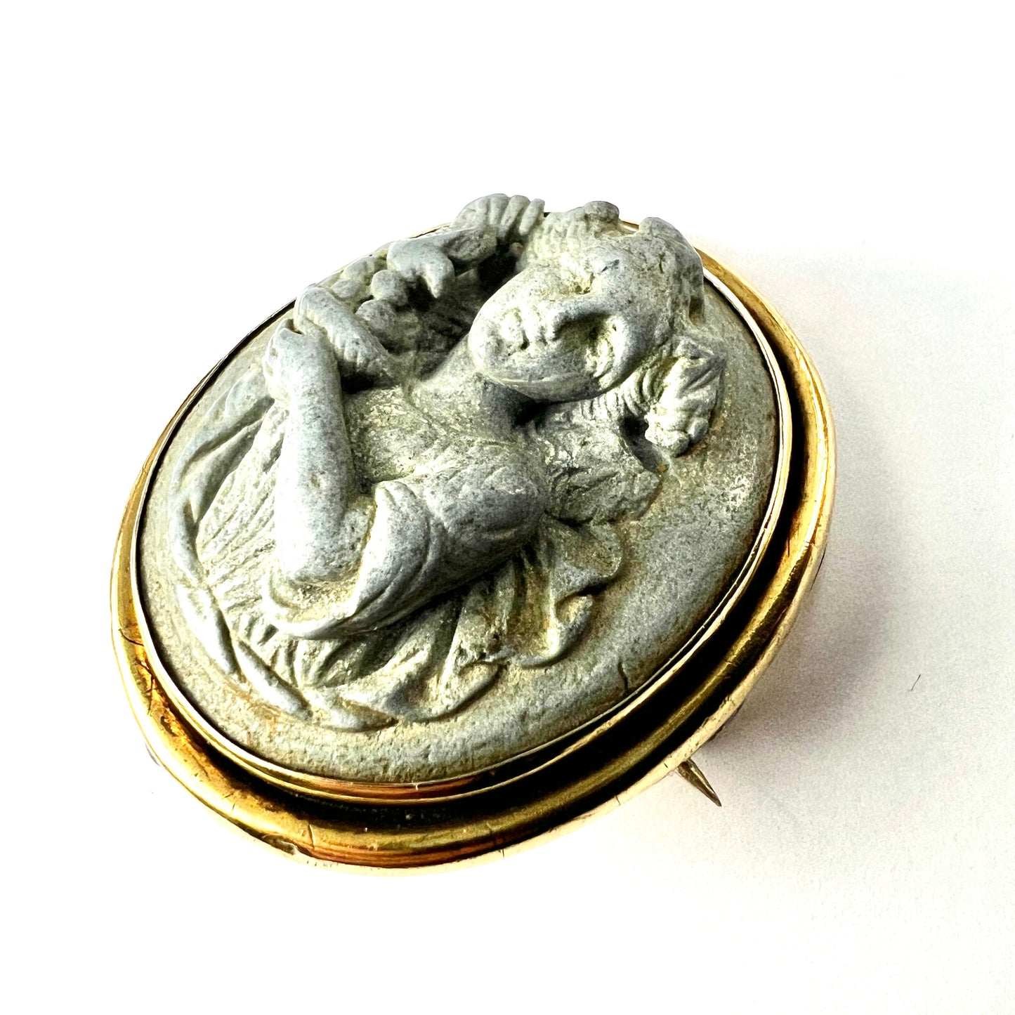 Victorian Gold Carved Lava Cameo Brooch