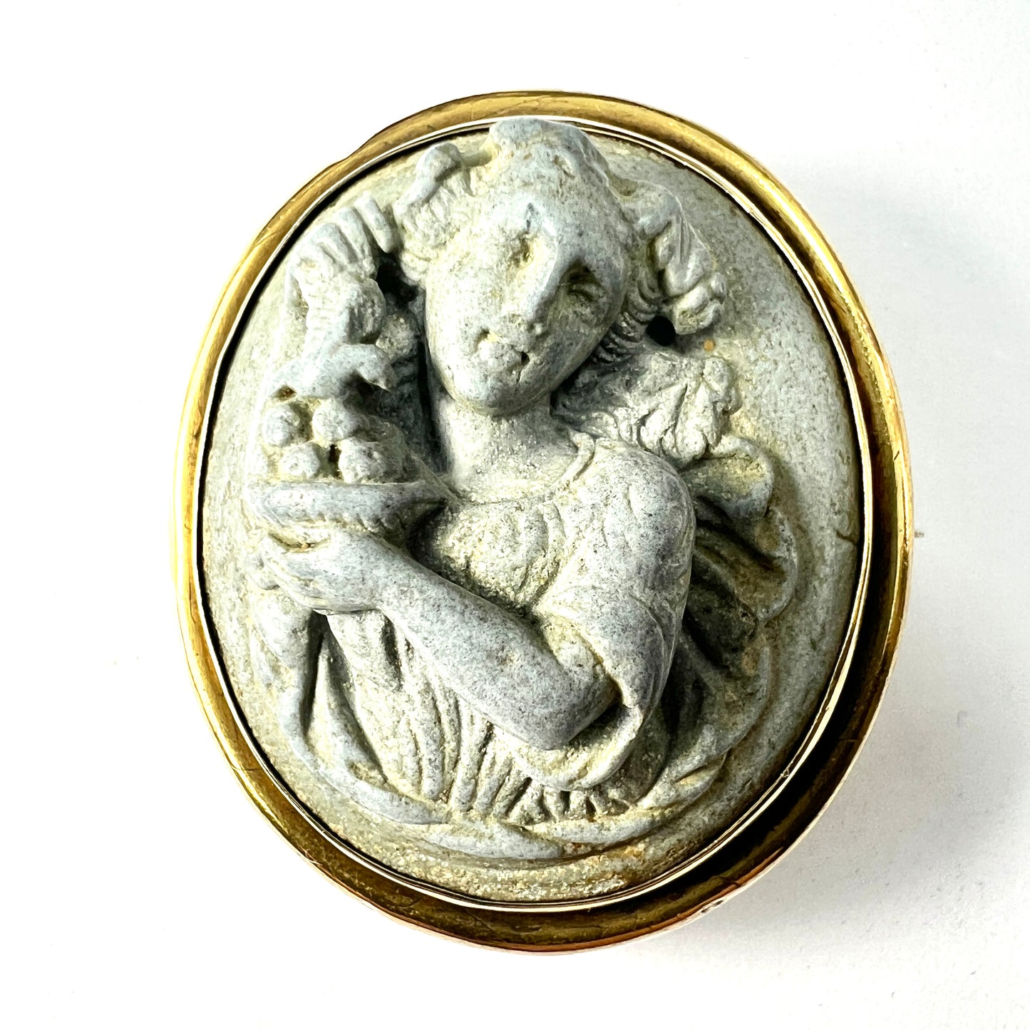 Victorian Gold Carved Lava Cameo Brooch