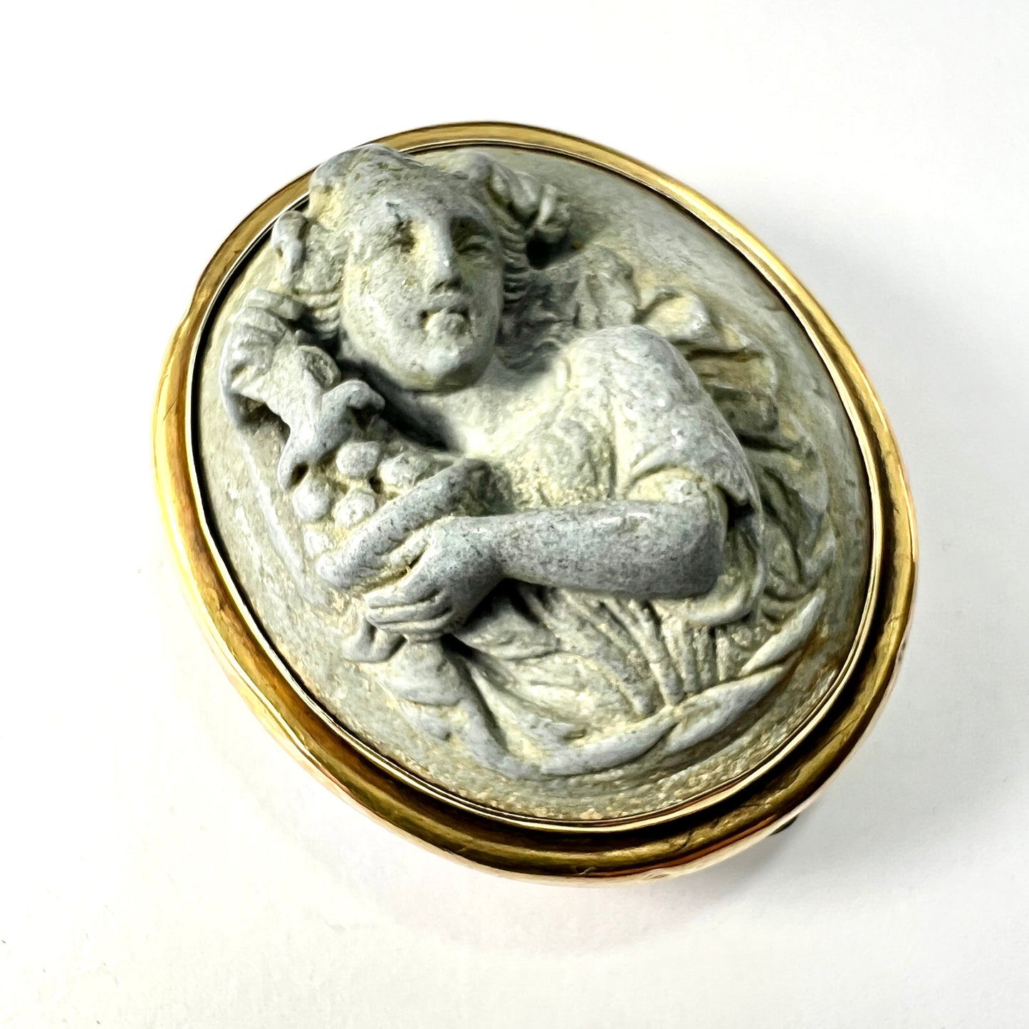 Victorian Gold Carved Lava Cameo Brooch