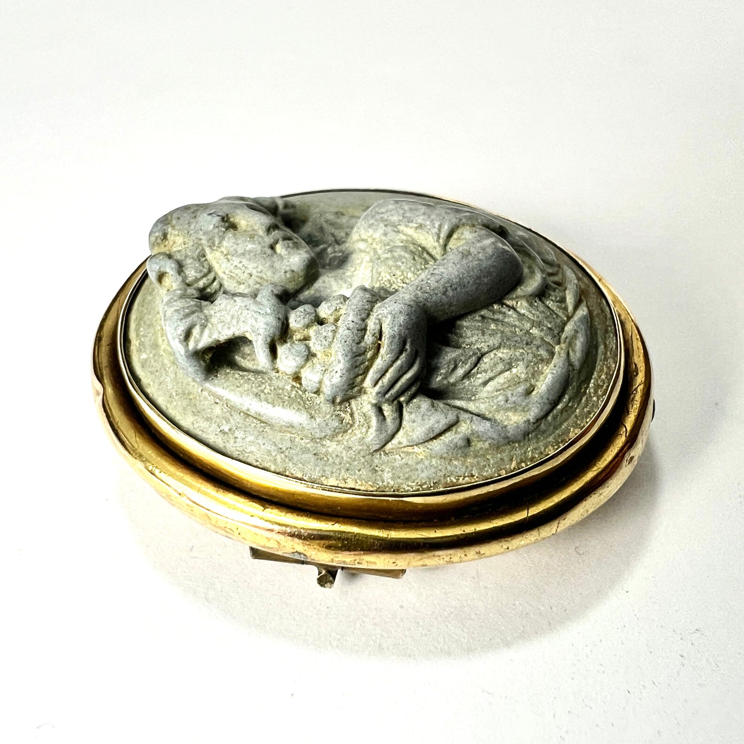 Victorian Gold Carved Lava Cameo Brooch