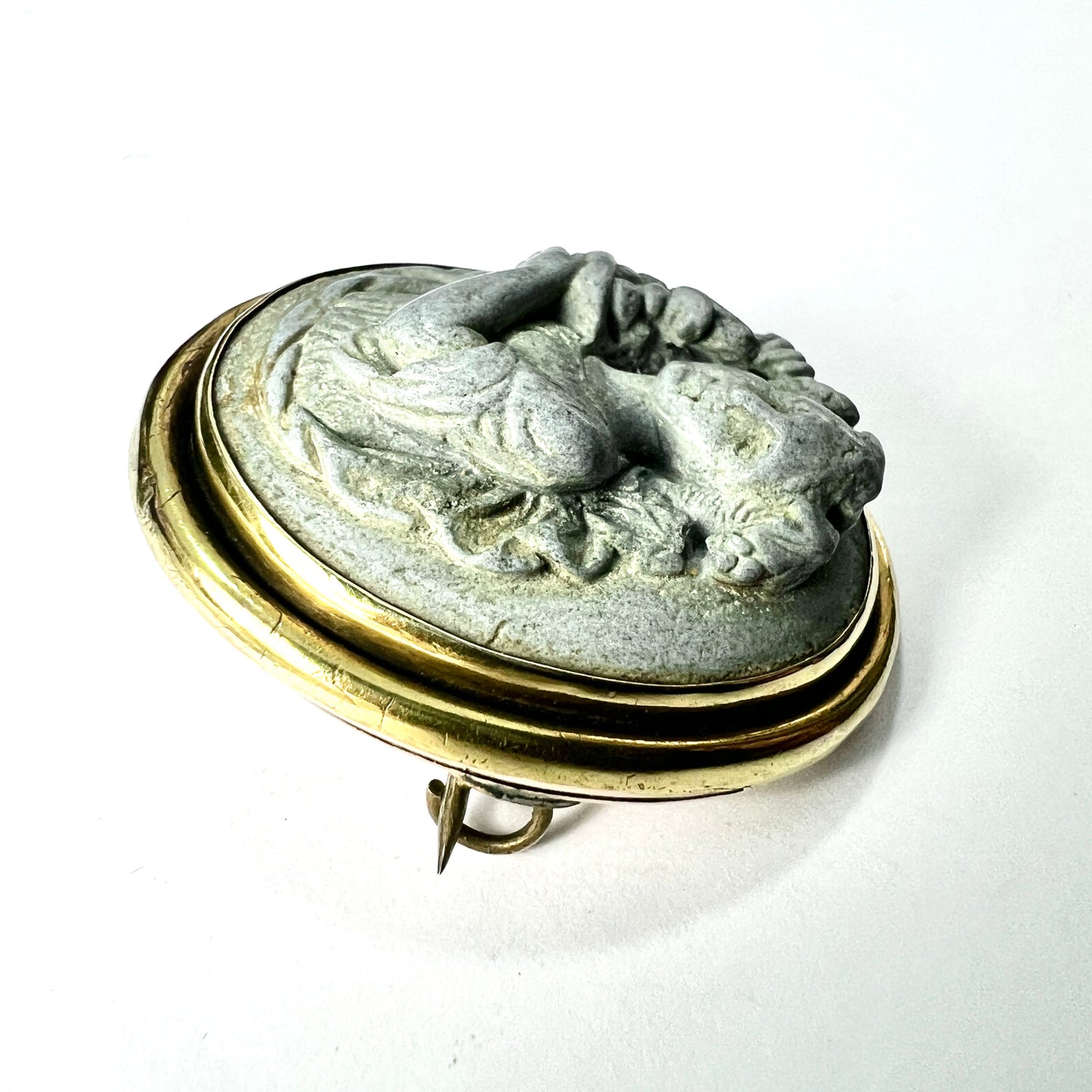 Victorian Gold Carved Lava Cameo Brooch