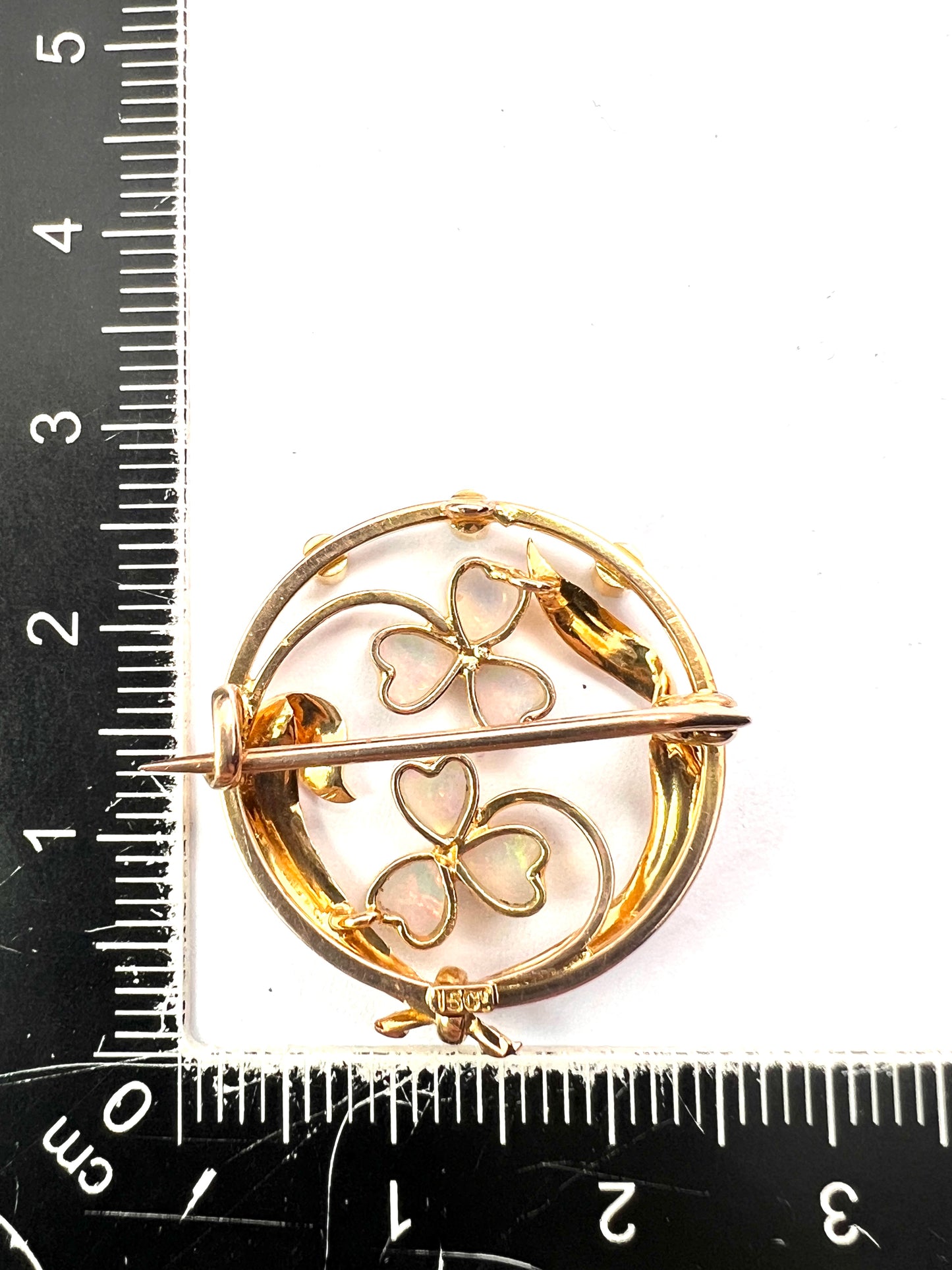 Edwardian Art Nouveau 15CT Gold Opal and Demantoid Garnet Clover Brooch