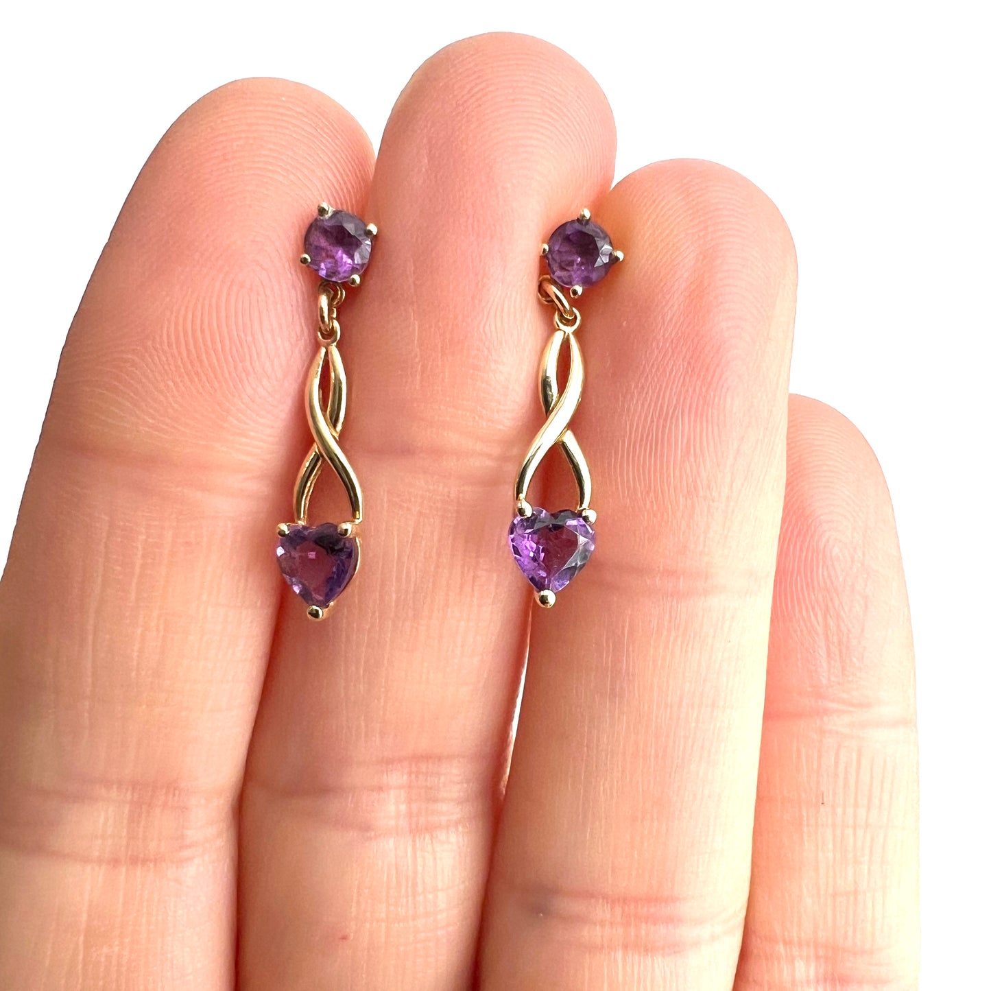 Vintage 18CT Gold Amethyst Heart Earrings