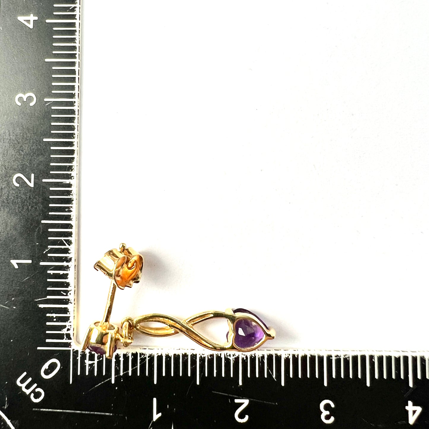 Vintage 18CT Gold Amethyst Heart Earrings