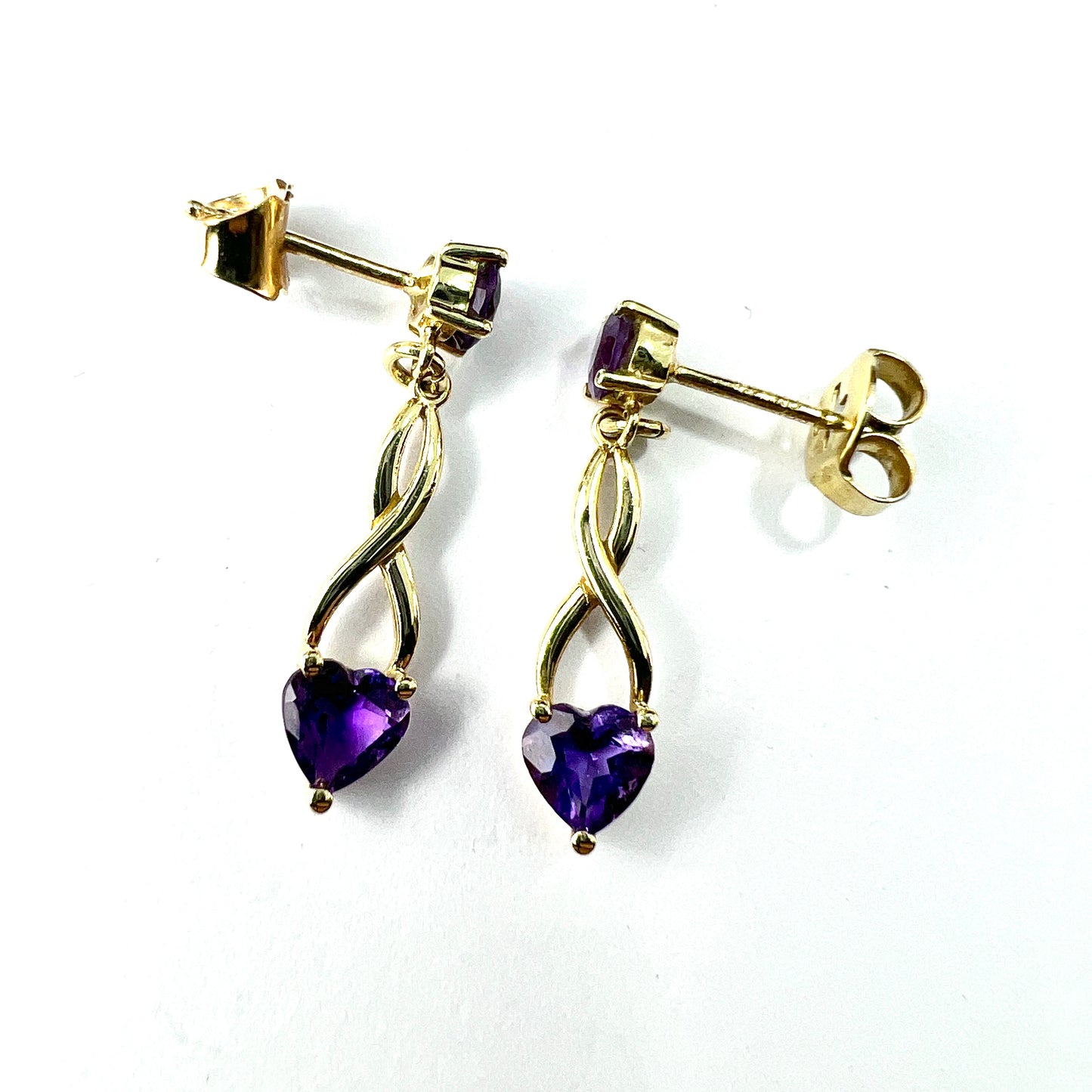 Vintage 18CT Gold Amethyst Heart Earrings