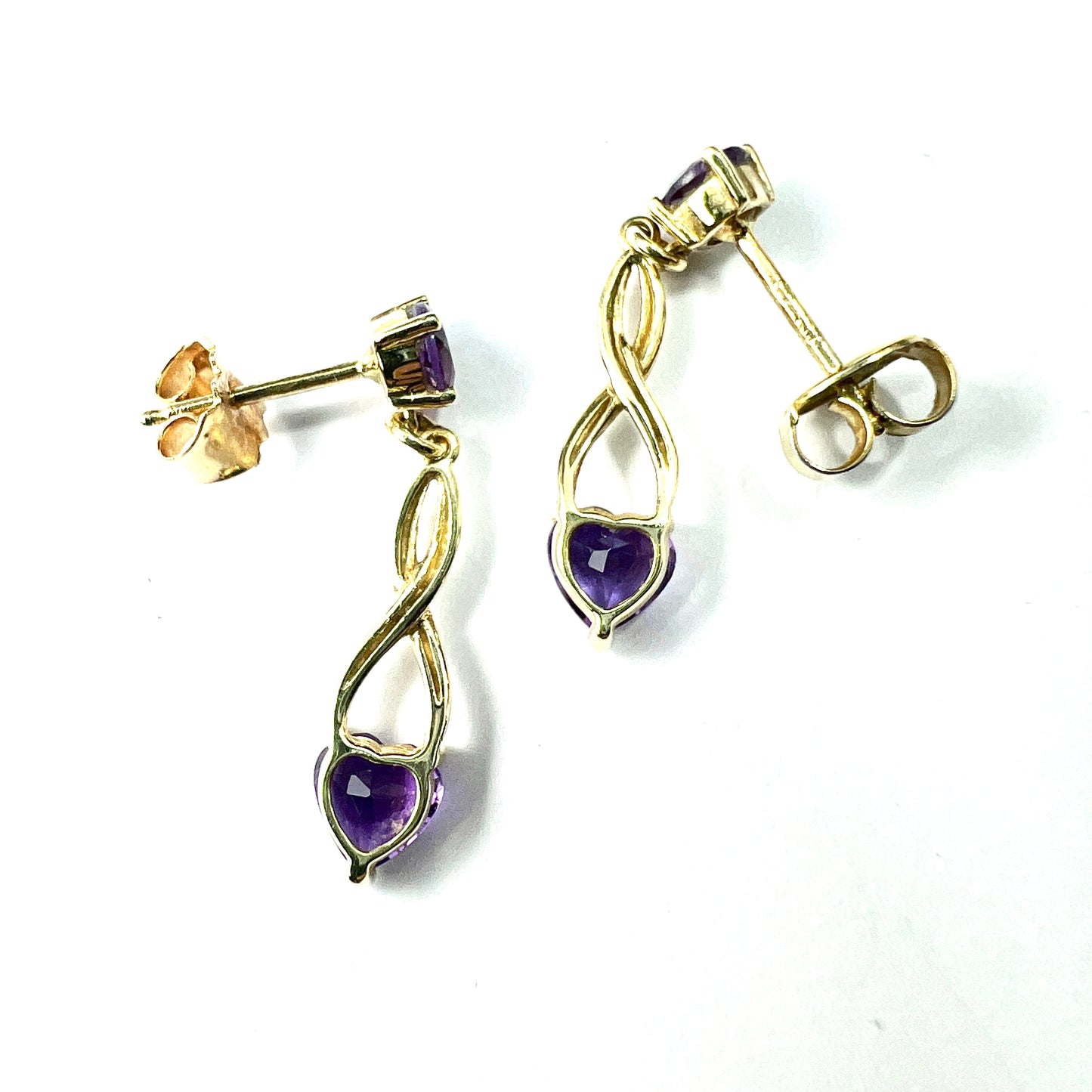 Vintage 18CT Gold Amethyst Heart Earrings