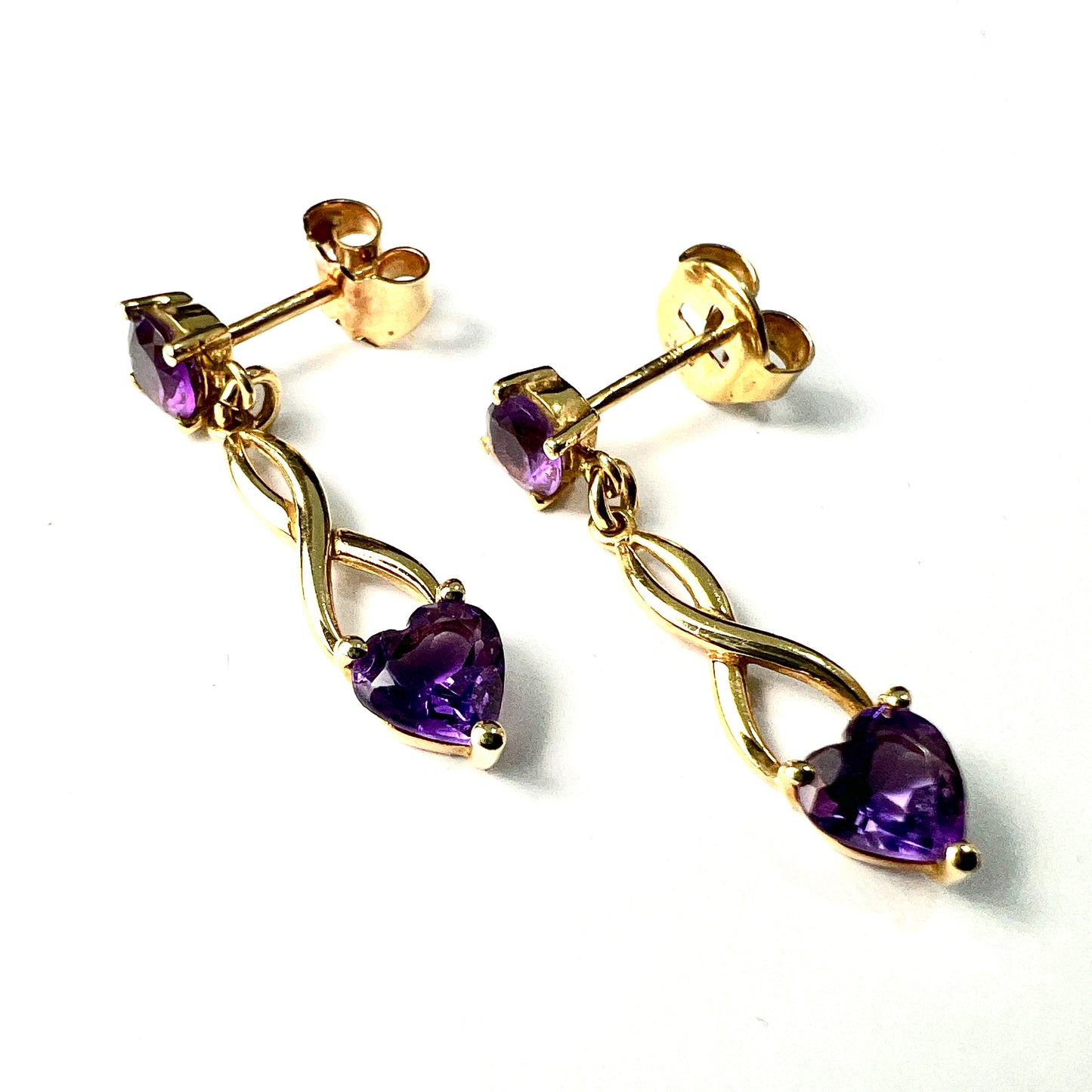 Vintage 18CT Gold Amethyst Heart Earrings