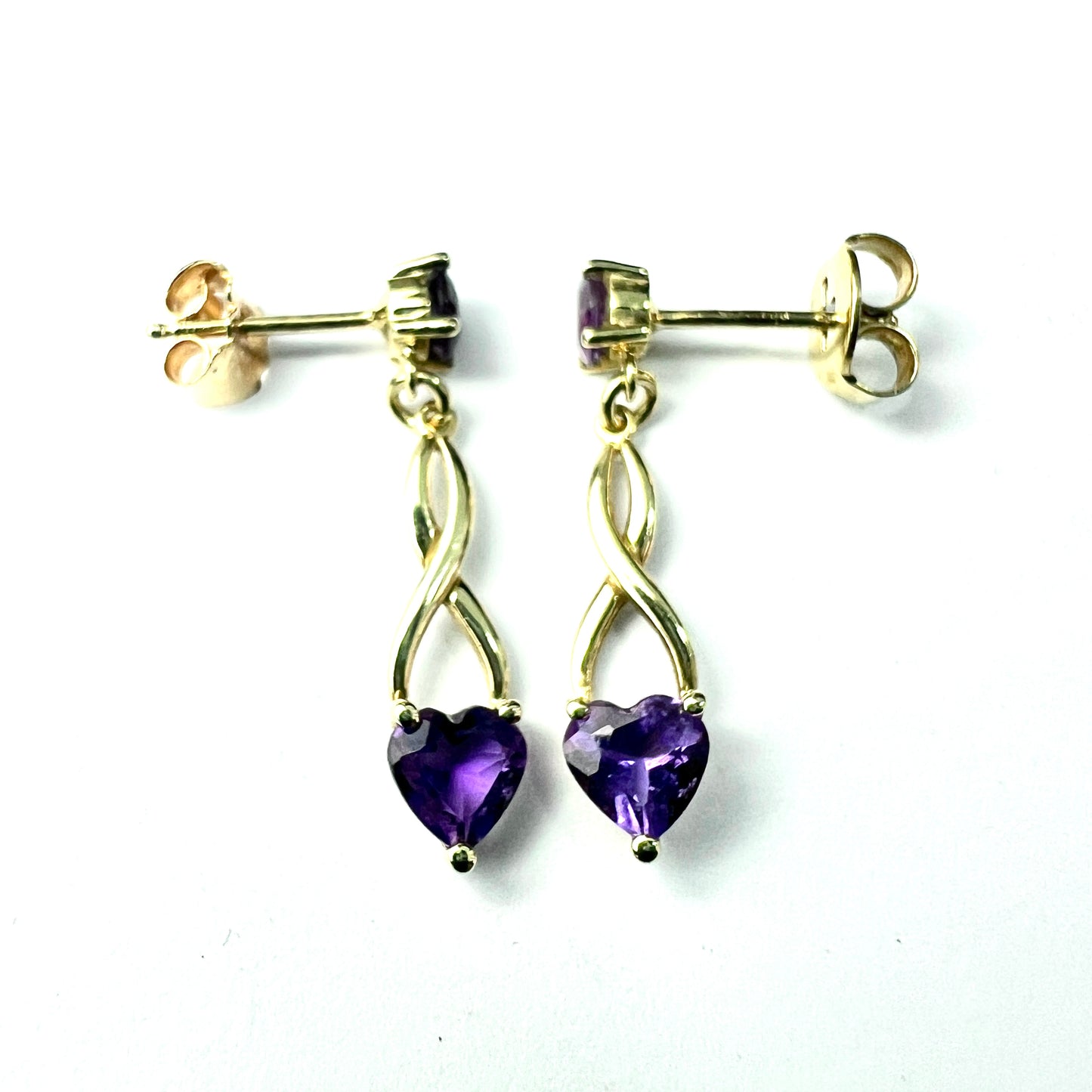Vintage 18CT Gold Amethyst Heart Earrings