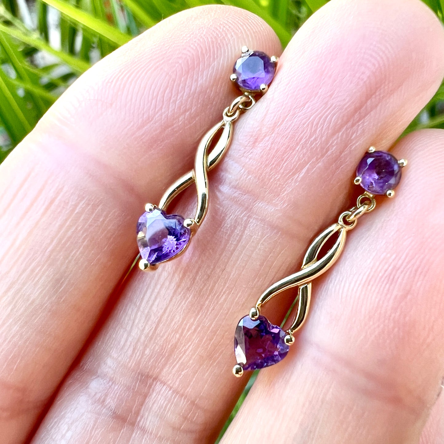 Vintage 18CT Gold Amethyst Heart Earrings