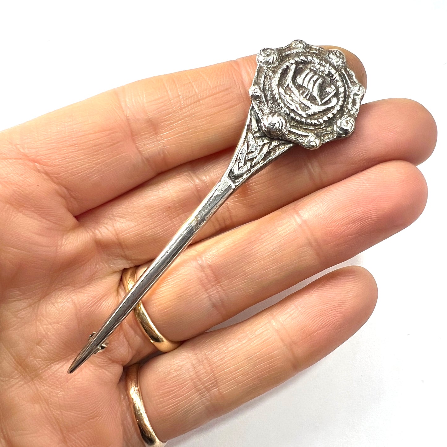 1958 Vintage Silver Viking Longboat Kilt Pin