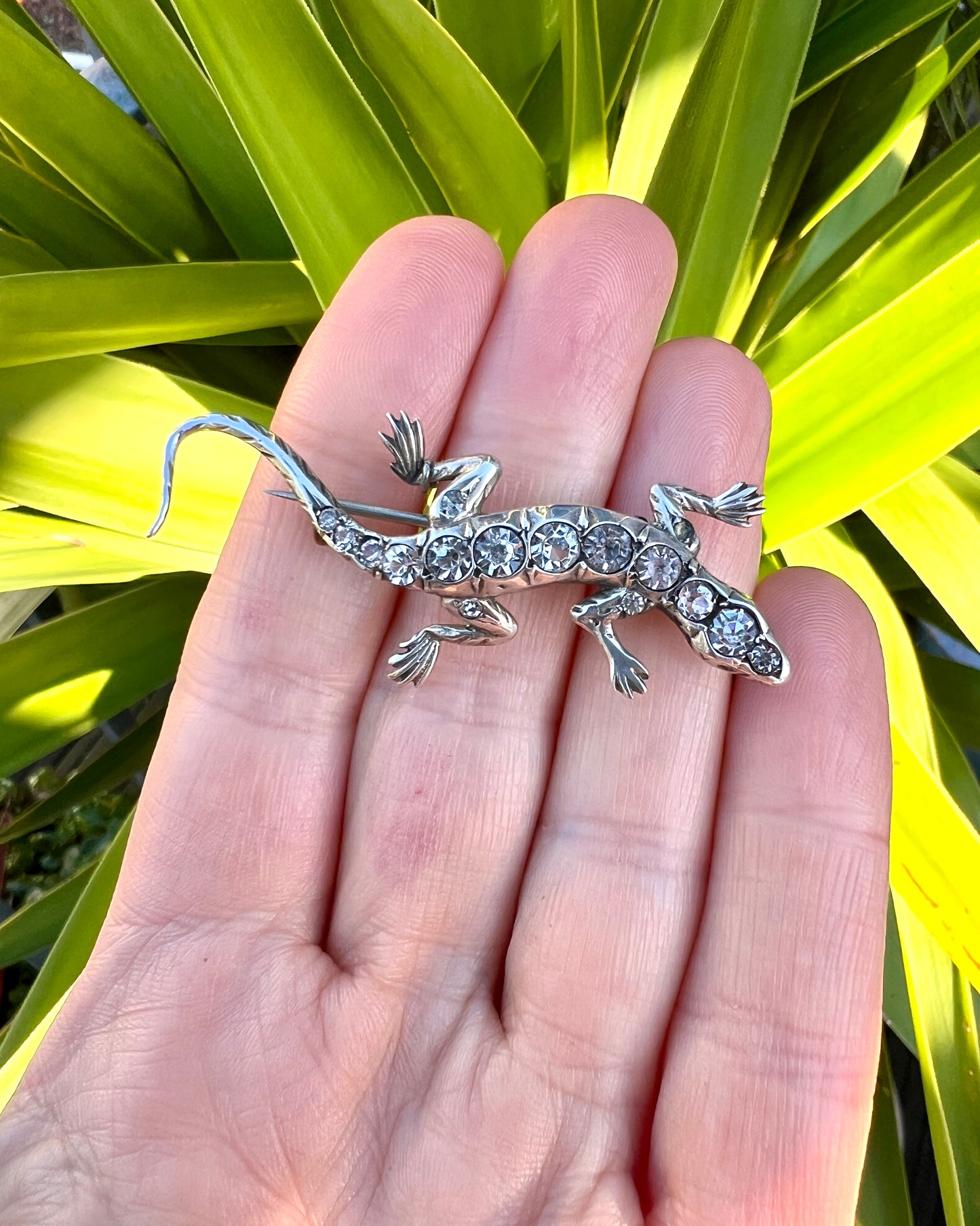 Art Deco Silver Paste Lizard Brooch