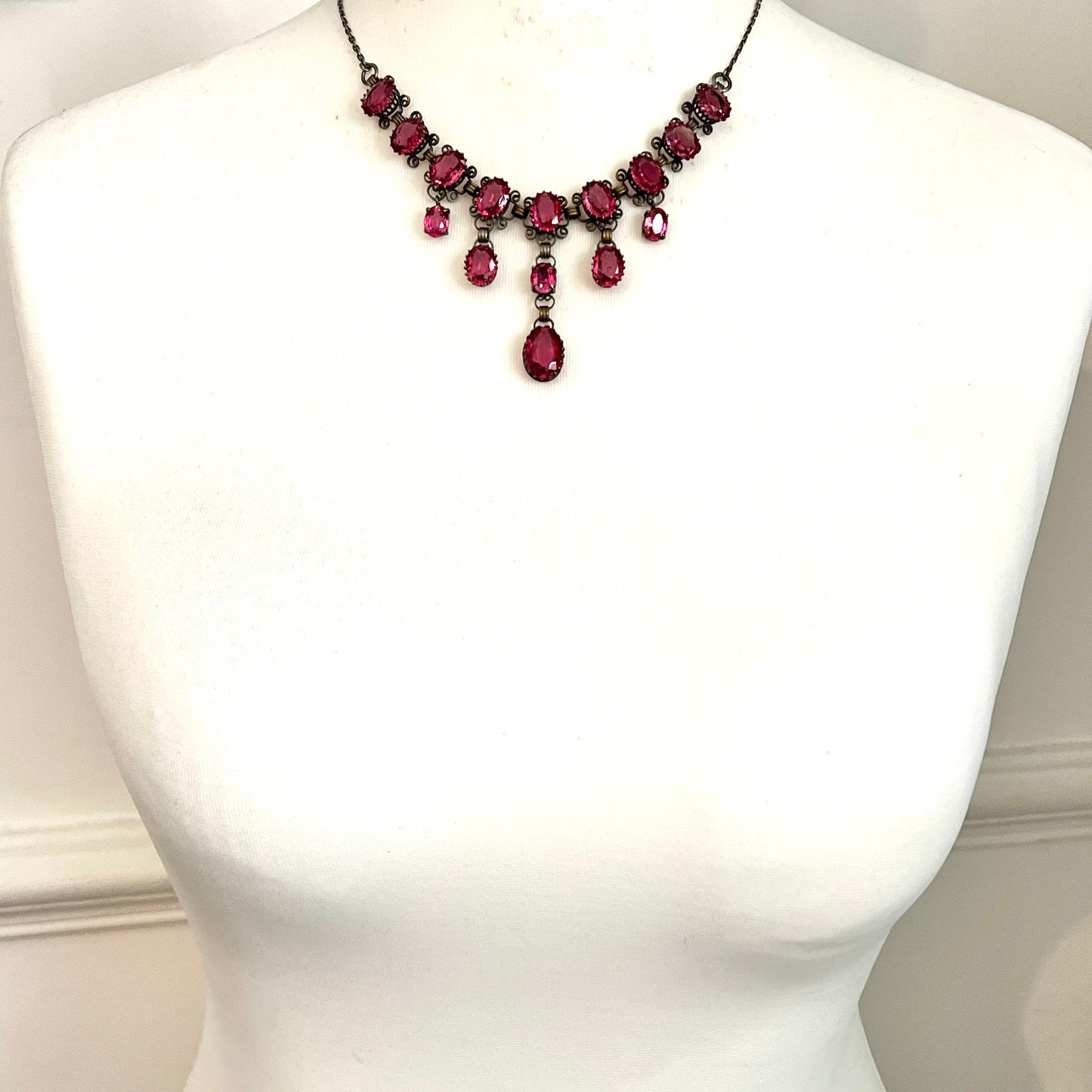 Vintage Pink Paste Drop Necklace
