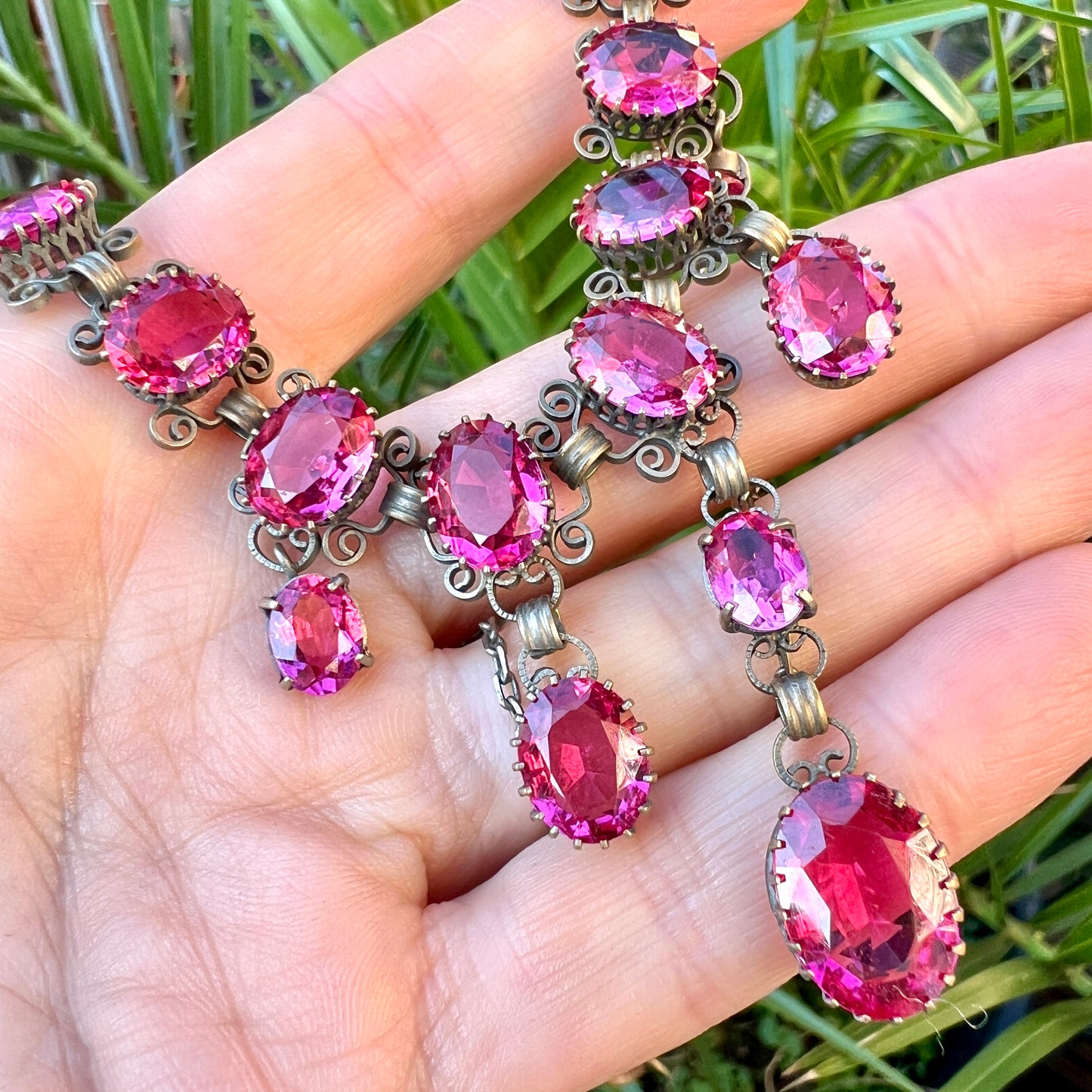 Vintage Pink Paste Drop Necklace