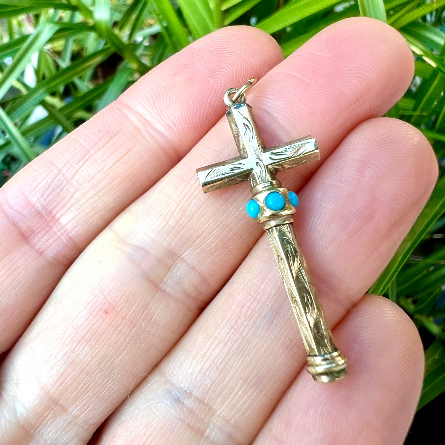Victorian Turquoise 9CT Gold Cross Pendant