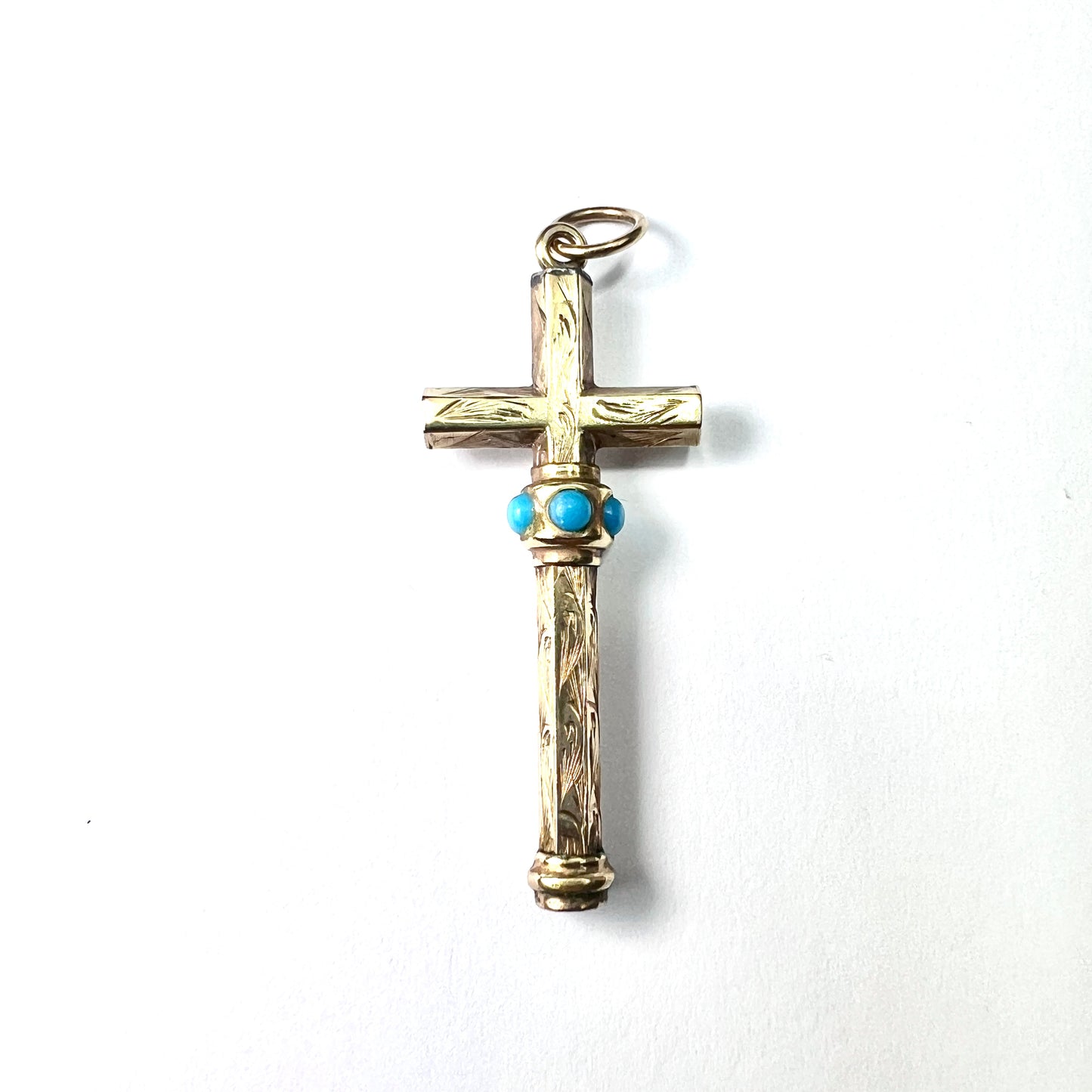 Victorian Turquoise 9CT Gold Cross Pendant