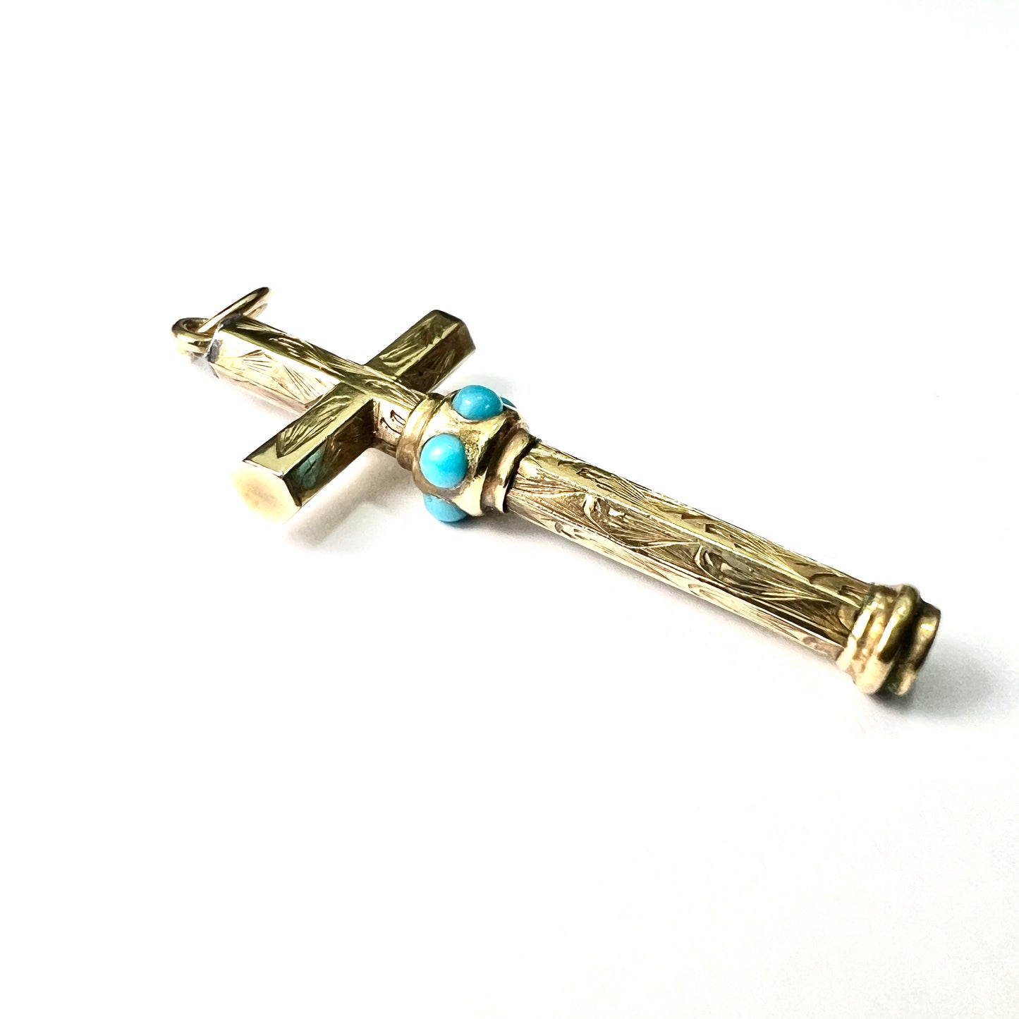 Victorian Turquoise 9CT Gold Cross Pendant
