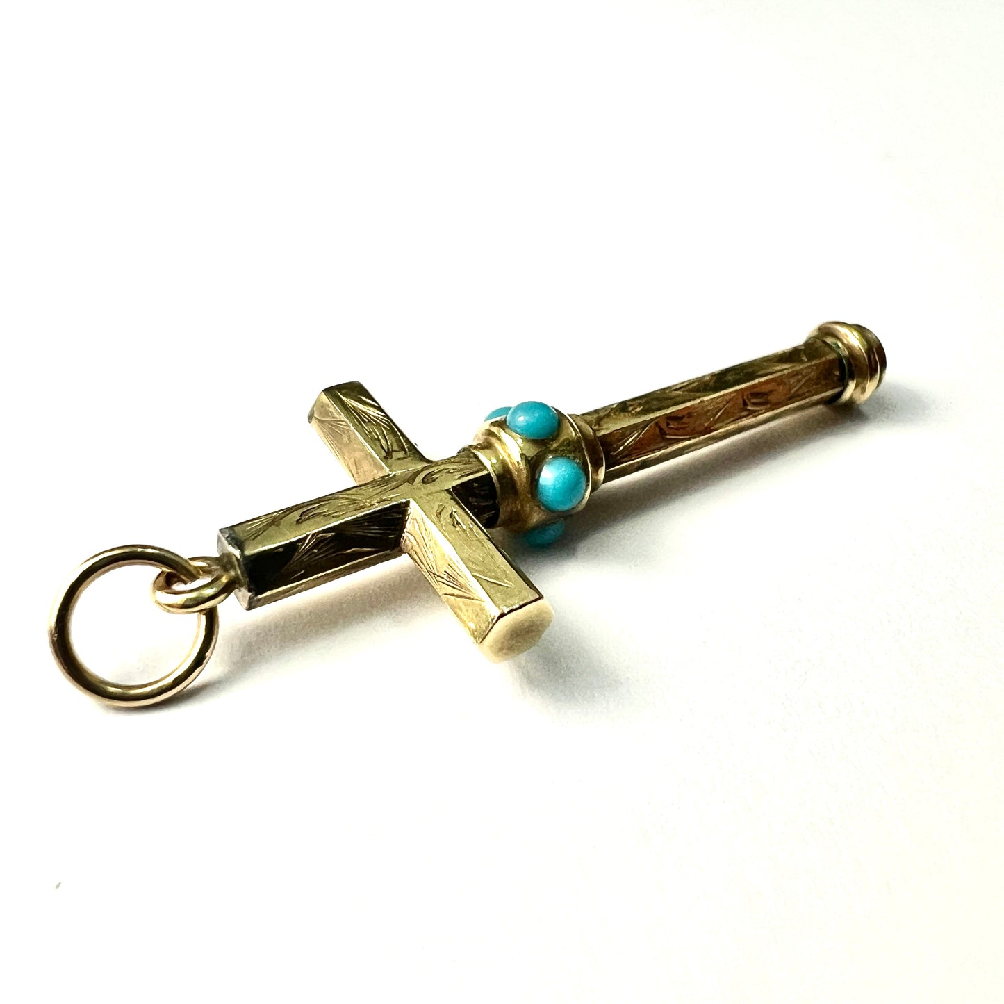 Victorian Turquoise 9CT Gold Cross Pendant