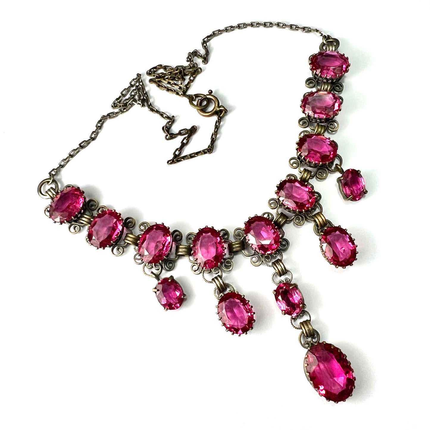 Vintage Pink Paste Drop Necklace