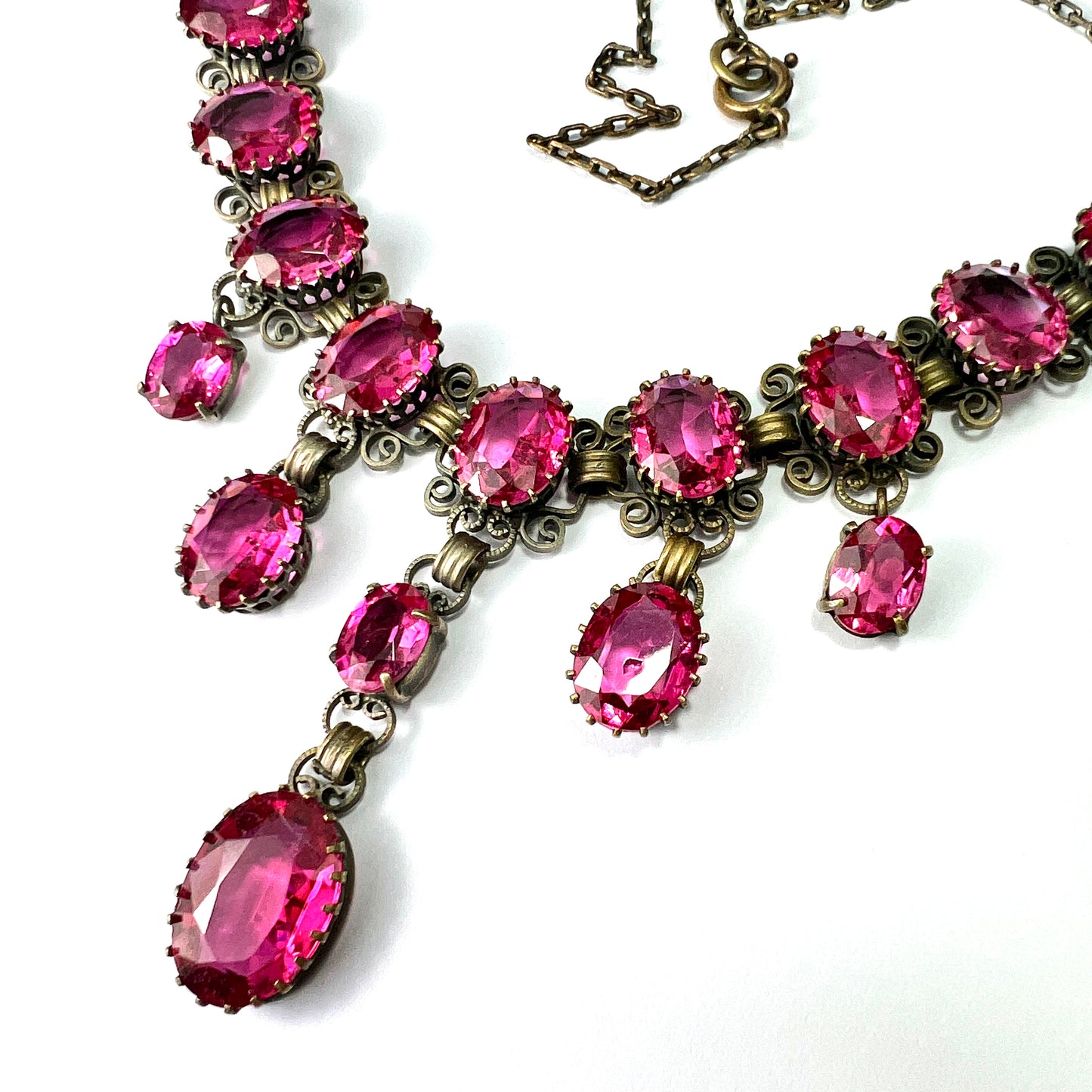 Vintage Pink Paste Drop Necklace