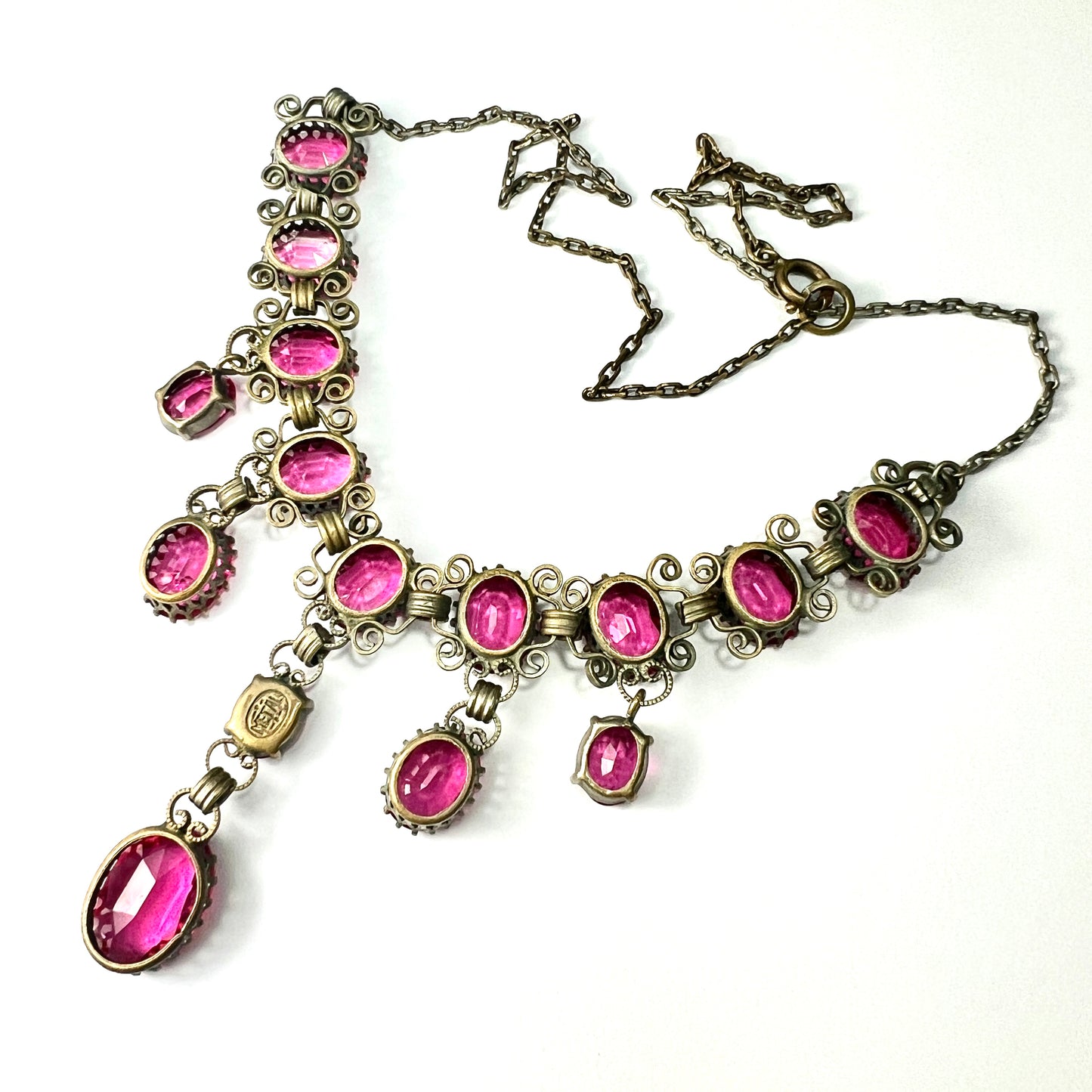 Vintage Pink Paste Drop Necklace