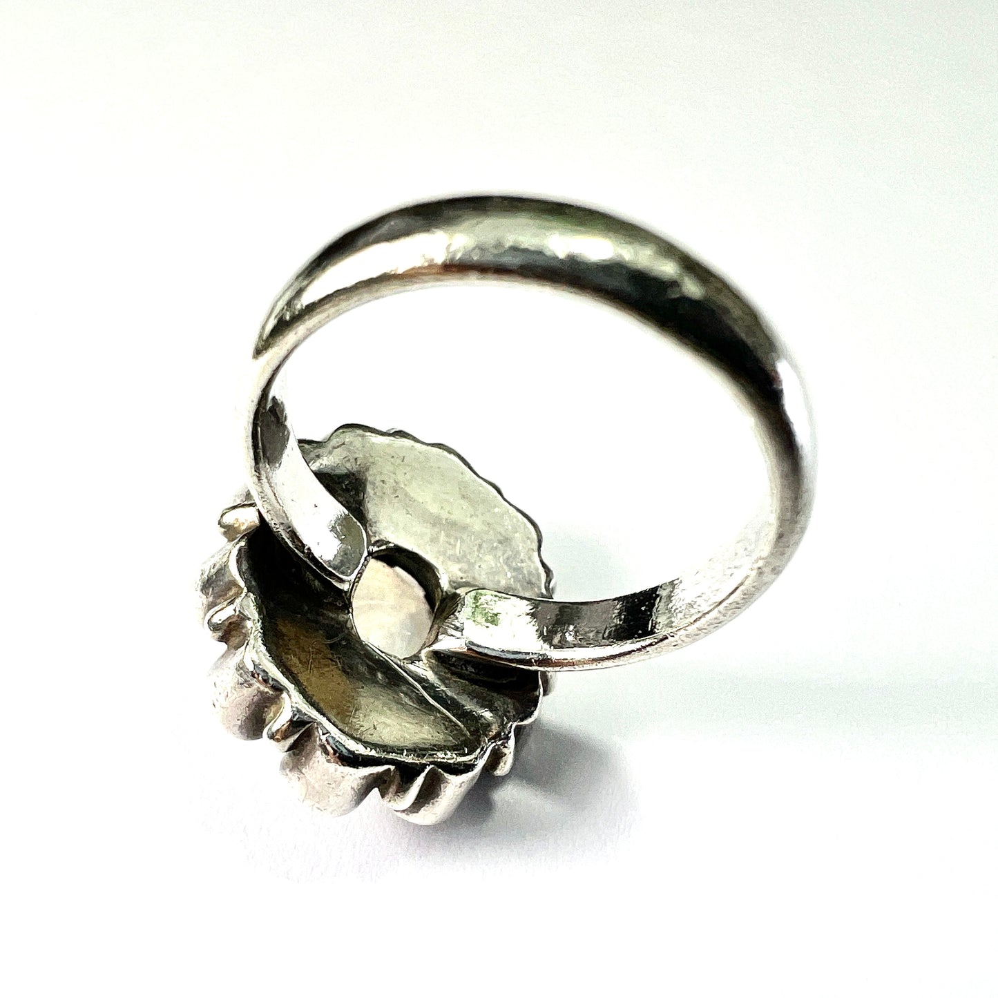 Vintage Garnet and White Labradorite Silver Halo Ring
