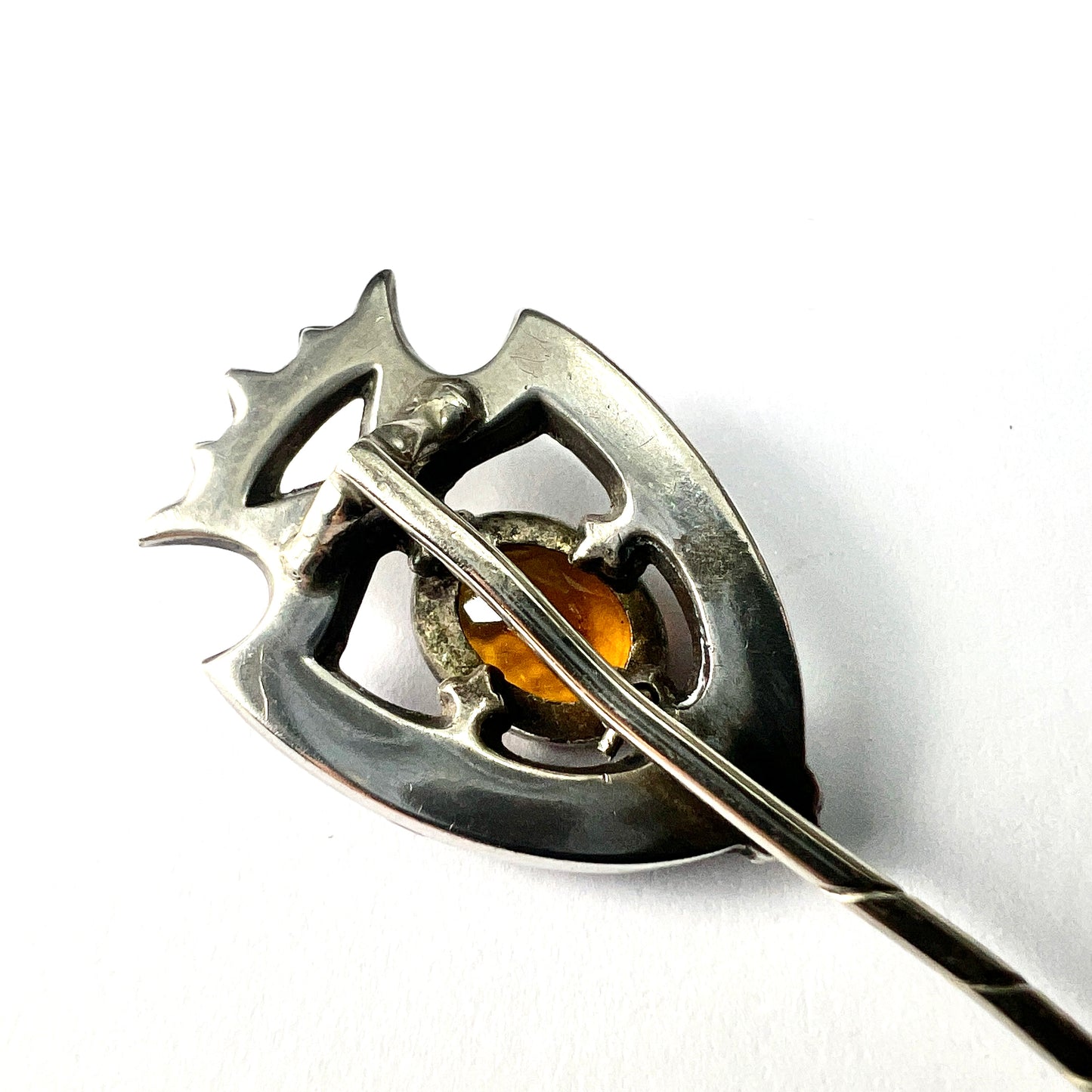 Victorian Scottish Silver Citrine and Agate Stick Pin