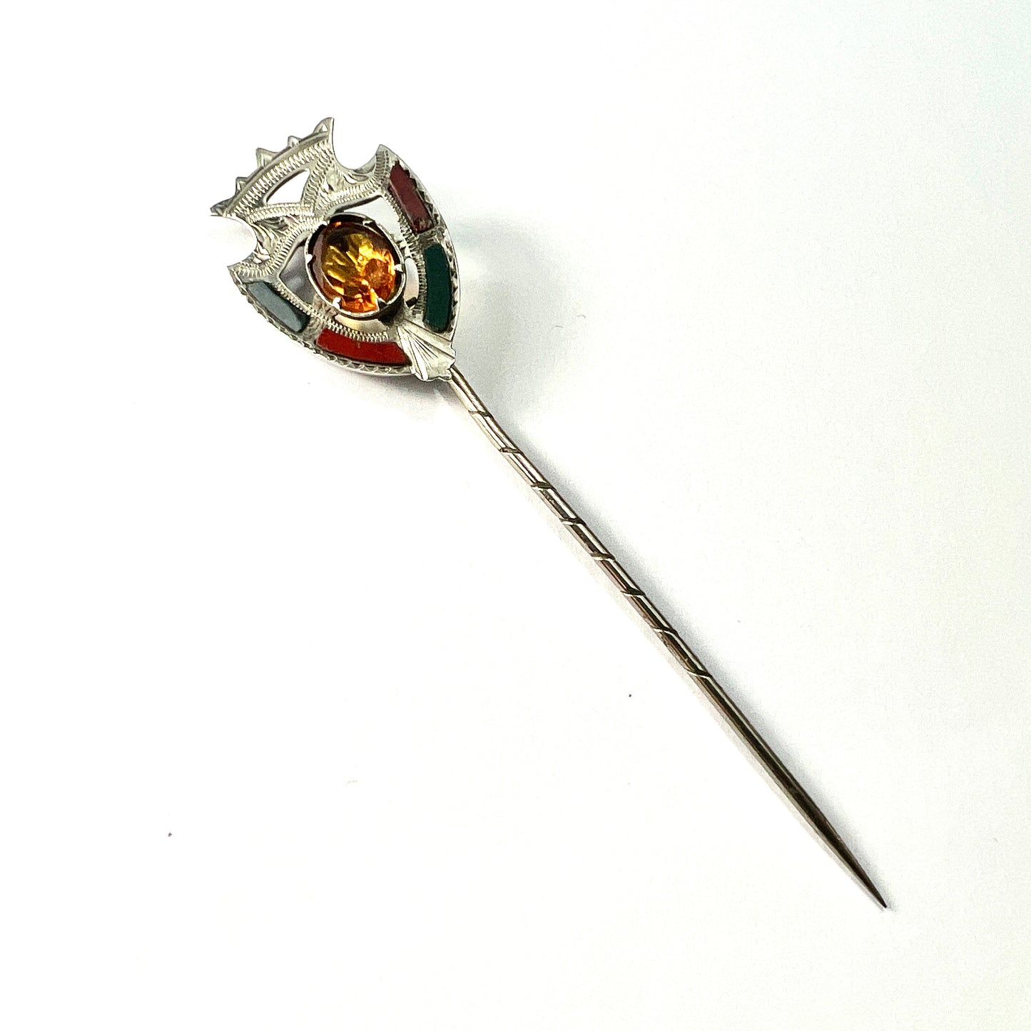 Victorian Scottish Silver Citrine and Agate Stick Pin