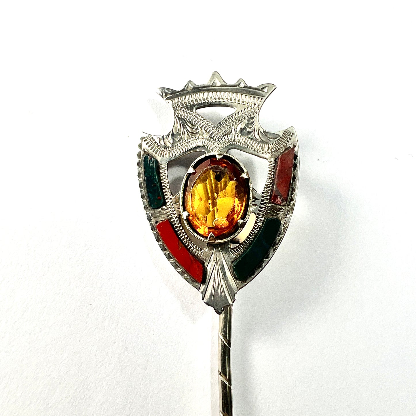 Victorian Scottish Silver Citrine and Agate Stick Pin