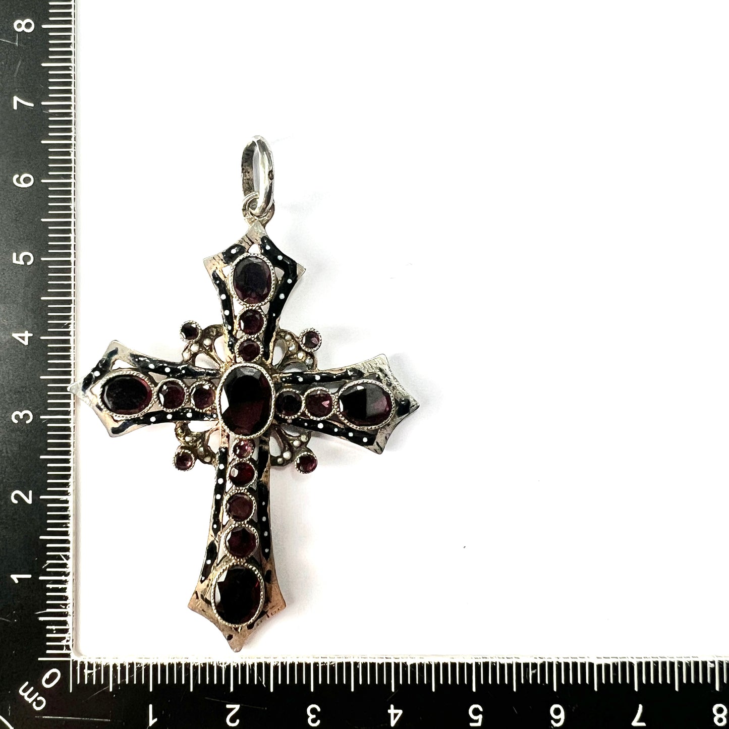 Georgian Large Garnet Silver Gothic Cross Pendant