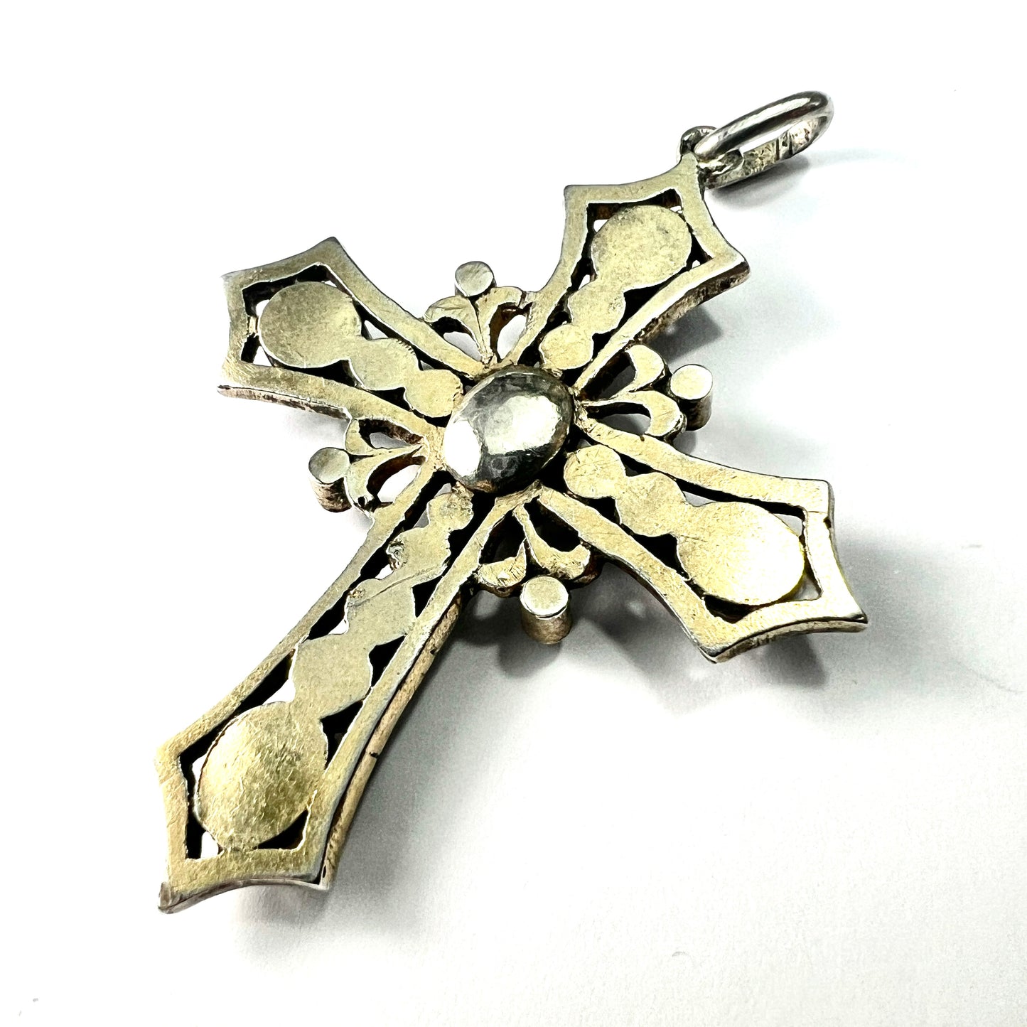 Georgian Large Garnet Silver Gothic Cross Pendant