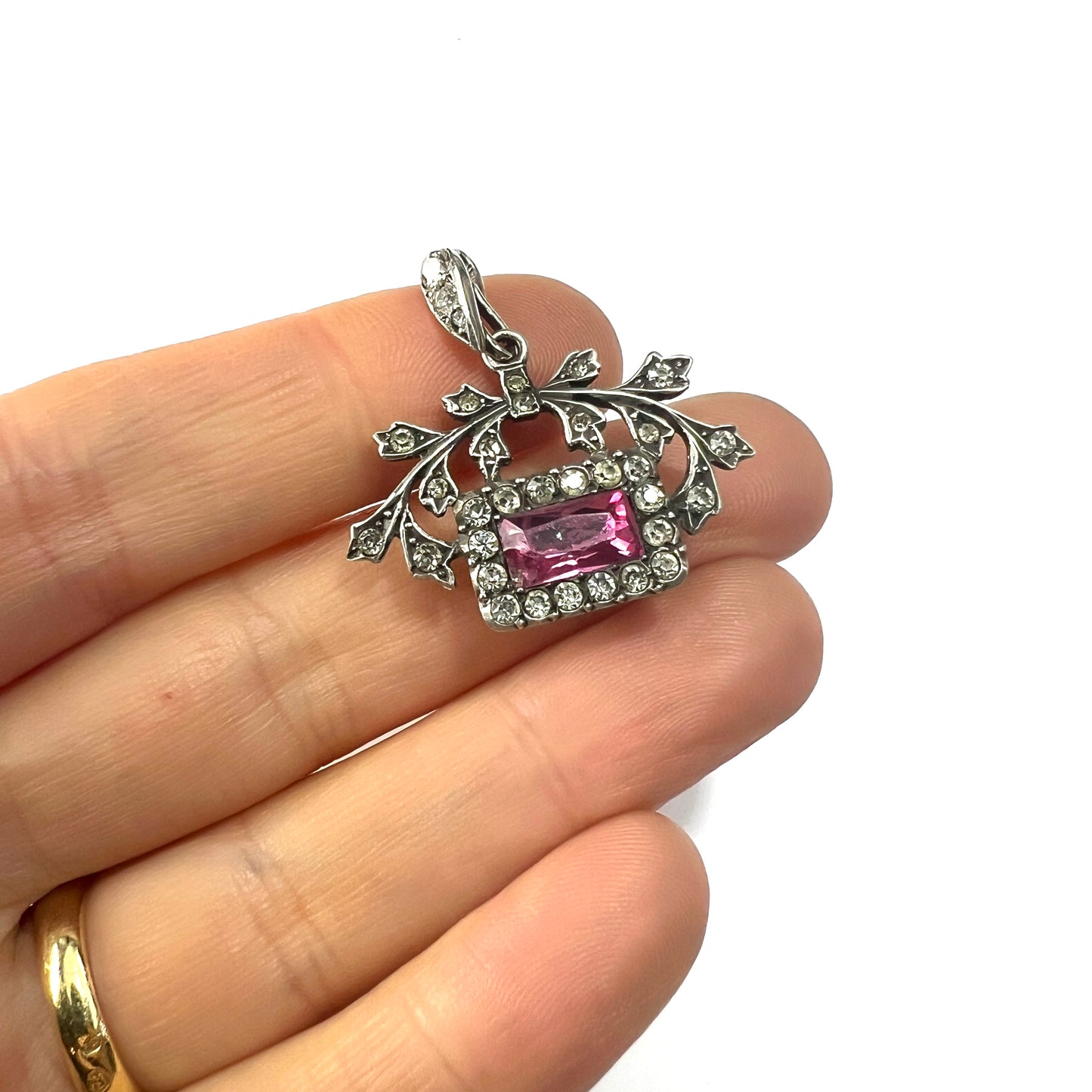 Antique French Silver Pink Paste Pendant