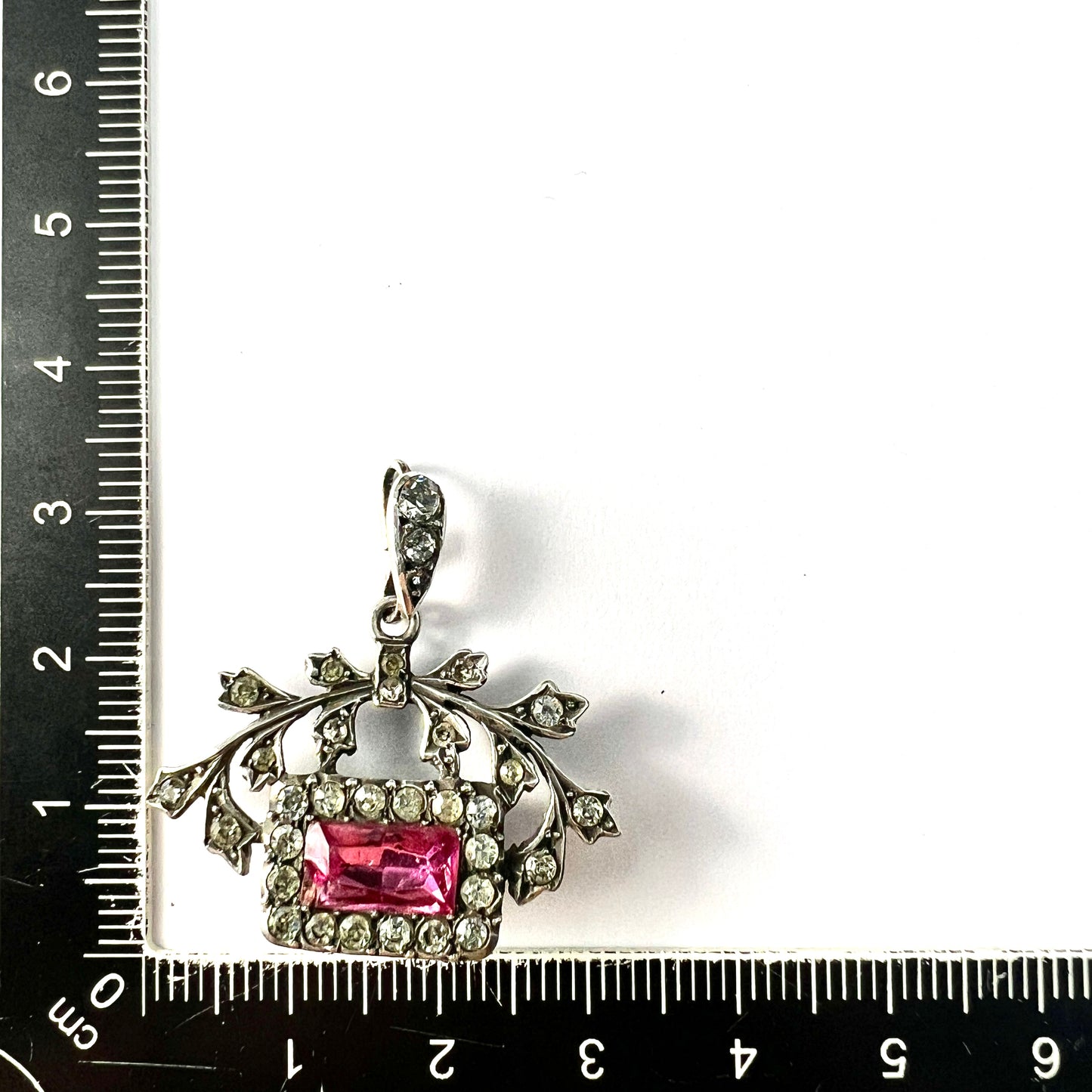 Antique French Silver Pink Paste Pendant
