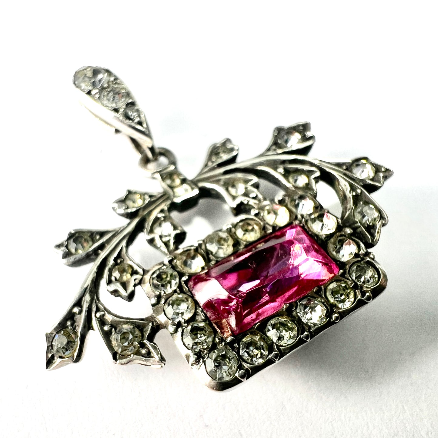 Antique French Silver Pink Paste Pendant