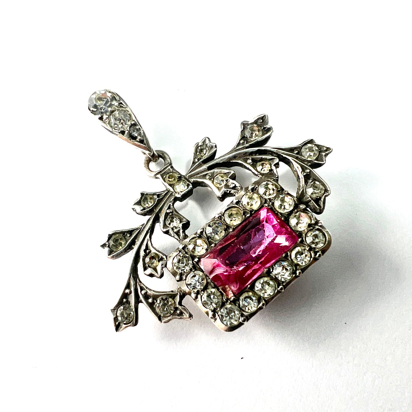 Antique French Silver Pink Paste Pendant