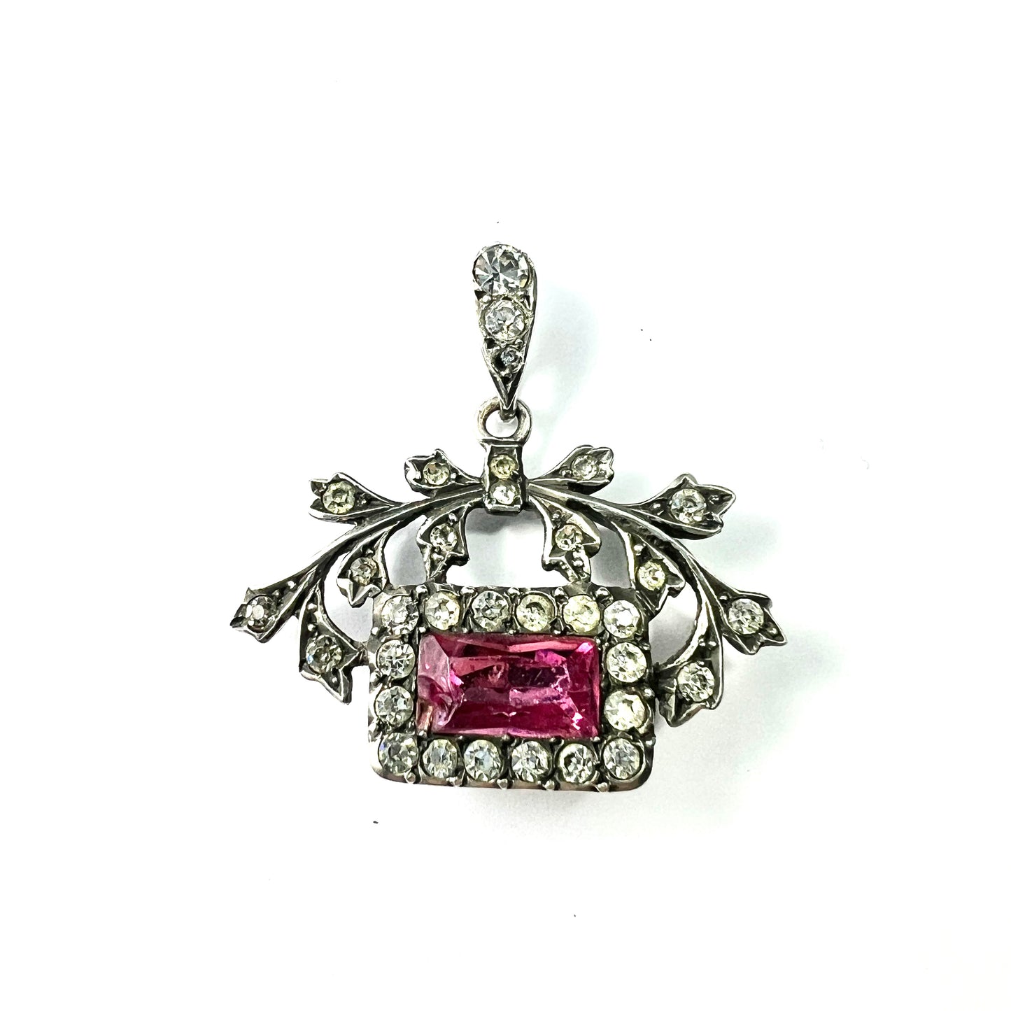 Antique French Silver Pink Paste Pendant