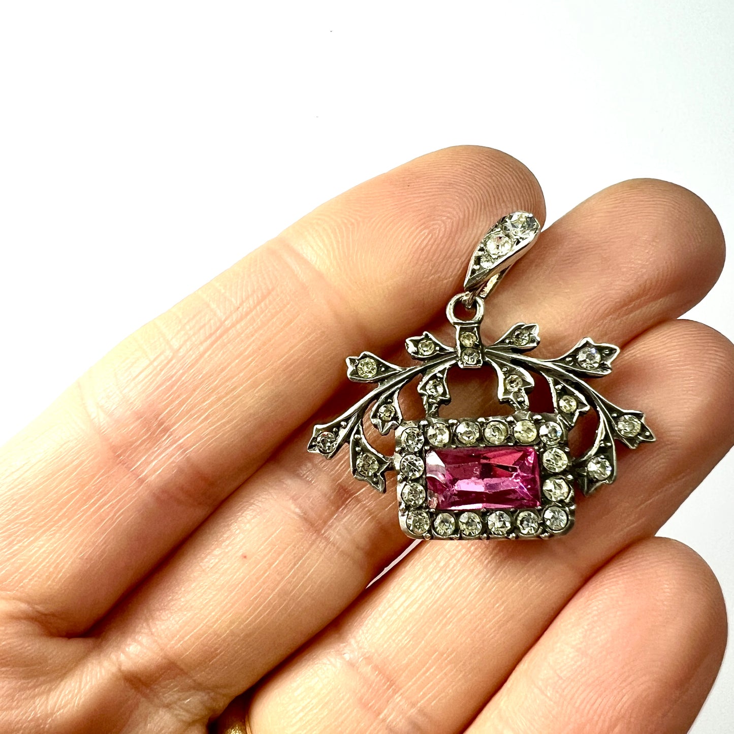 Antique French Silver Pink Paste Pendant