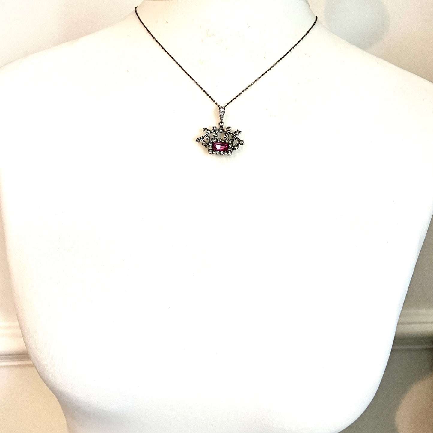 Antique French Silver Pink Paste Pendant