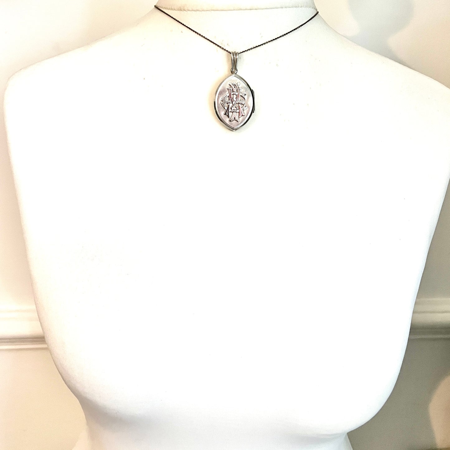 Victorian AEI Monogram Silver Locket Pendant