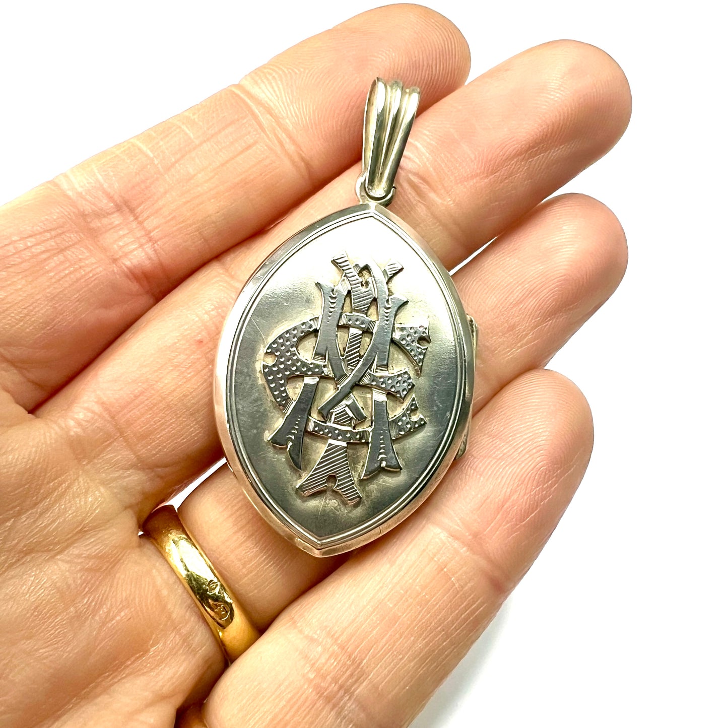 Victorian AEI Monogram Silver Locket Pendant