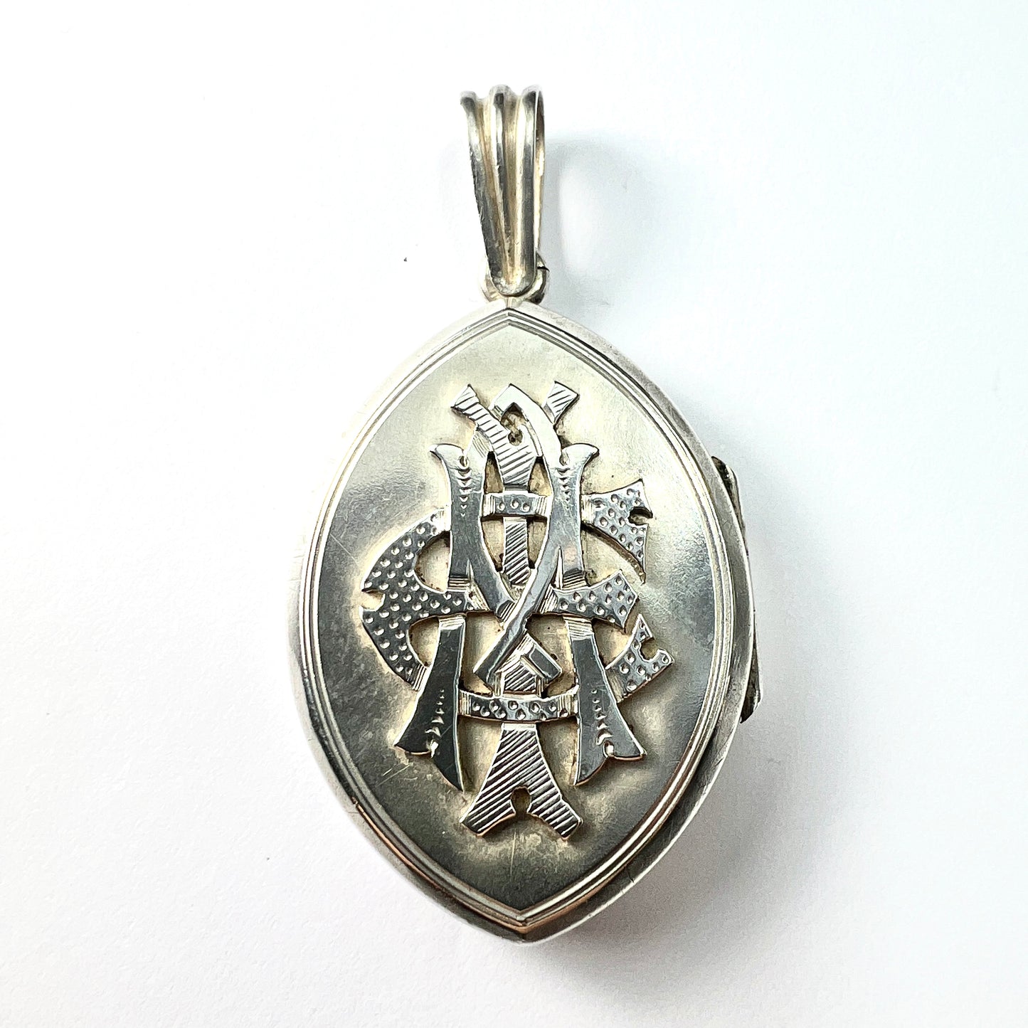 Victorian AEI Monogram Silver Locket Pendant
