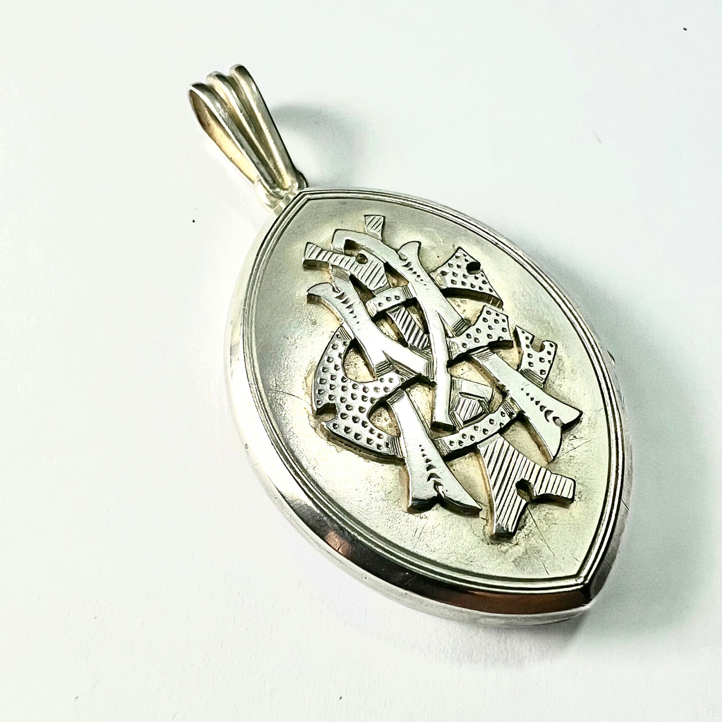 Victorian AEI Monogram Silver Locket Pendant