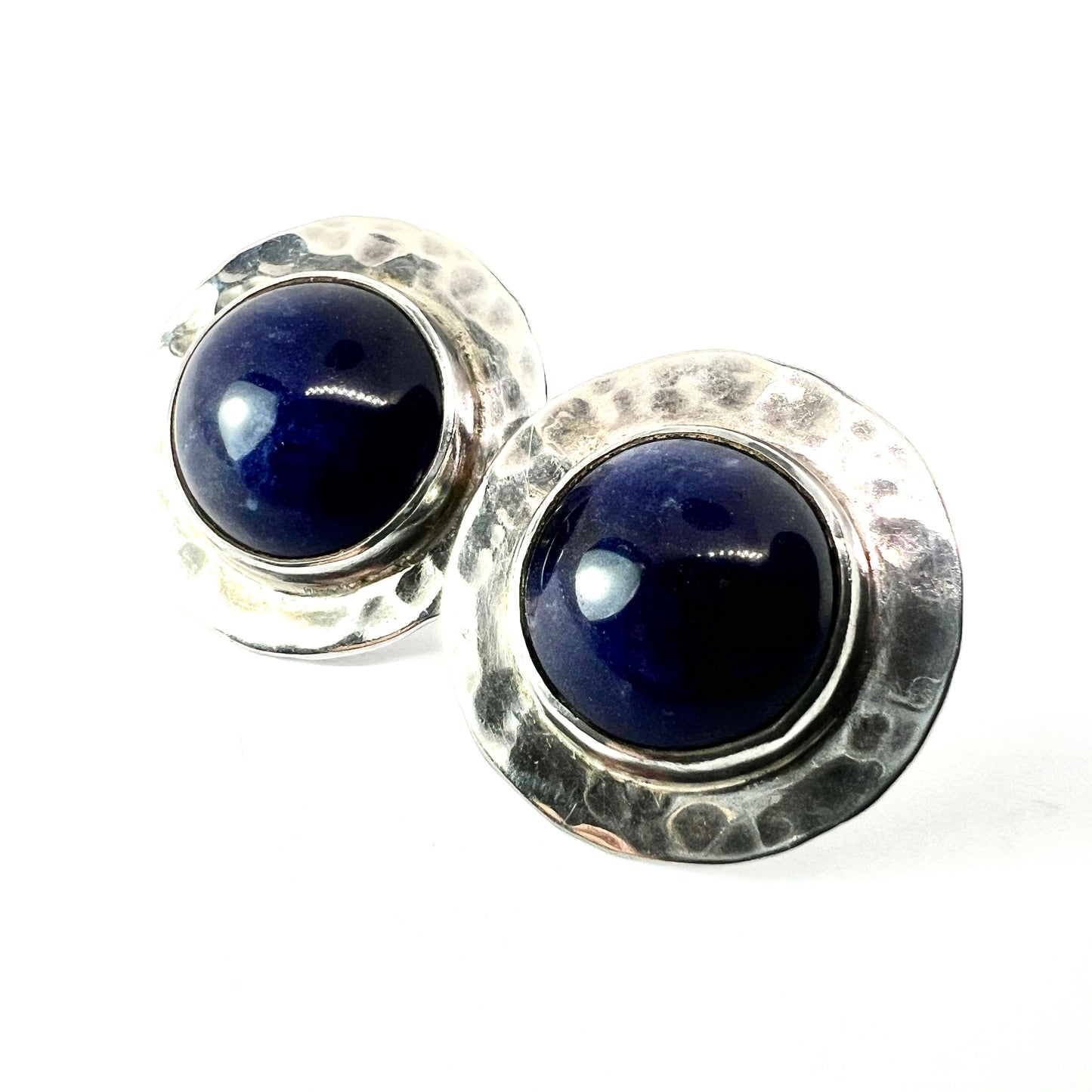Vintage Arts and Crafts Style Hammered Silver Earrings