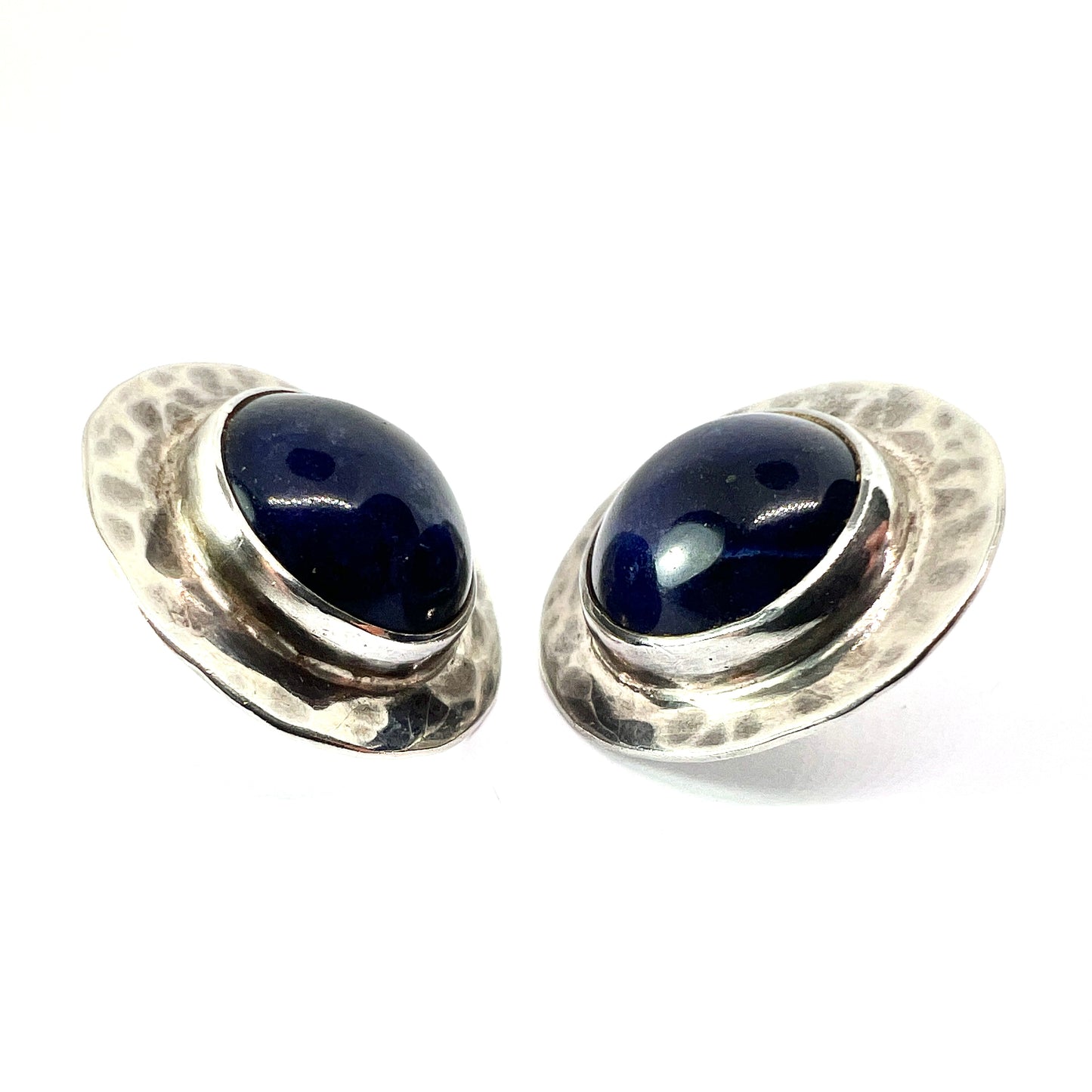 Vintage Arts and Crafts Style Hammered Silver Earrings