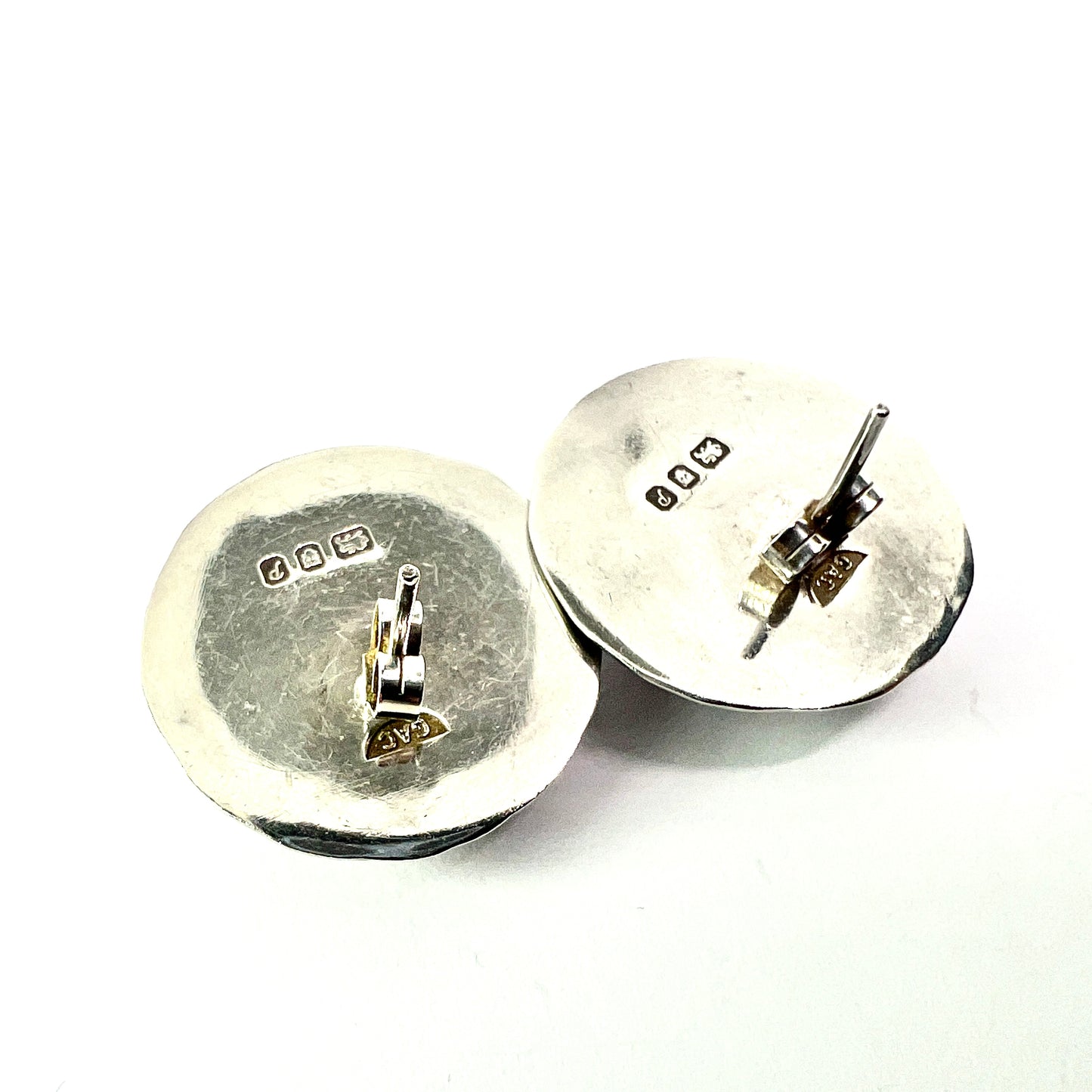 Vintage Arts and Crafts Style Hammered Silver Earrings