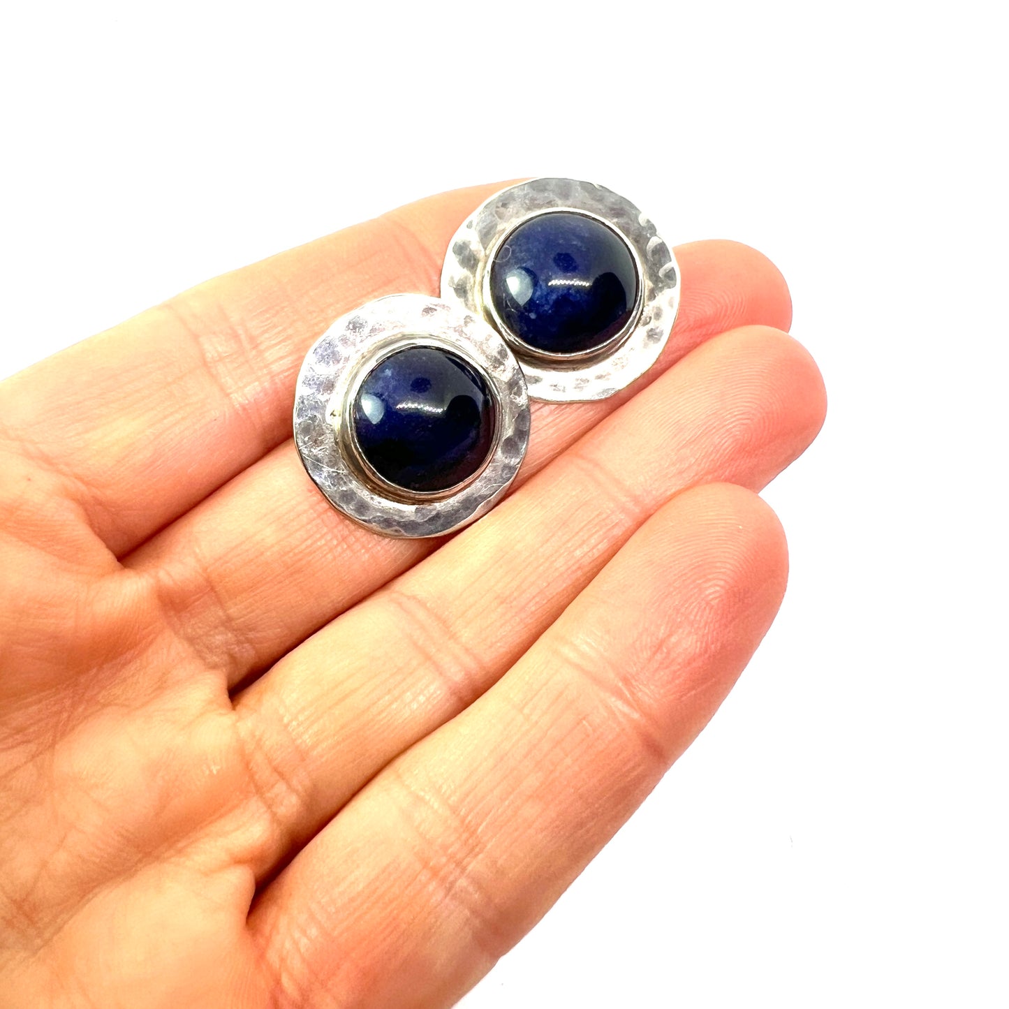 Vintage Arts and Crafts Style Hammered Silver Earrings