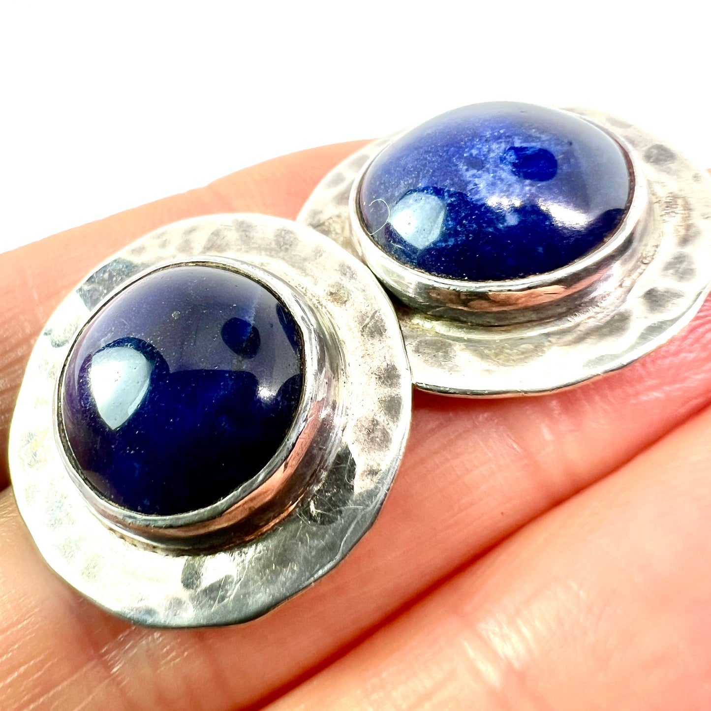 Vintage Arts and Crafts Style Hammered Silver Earrings