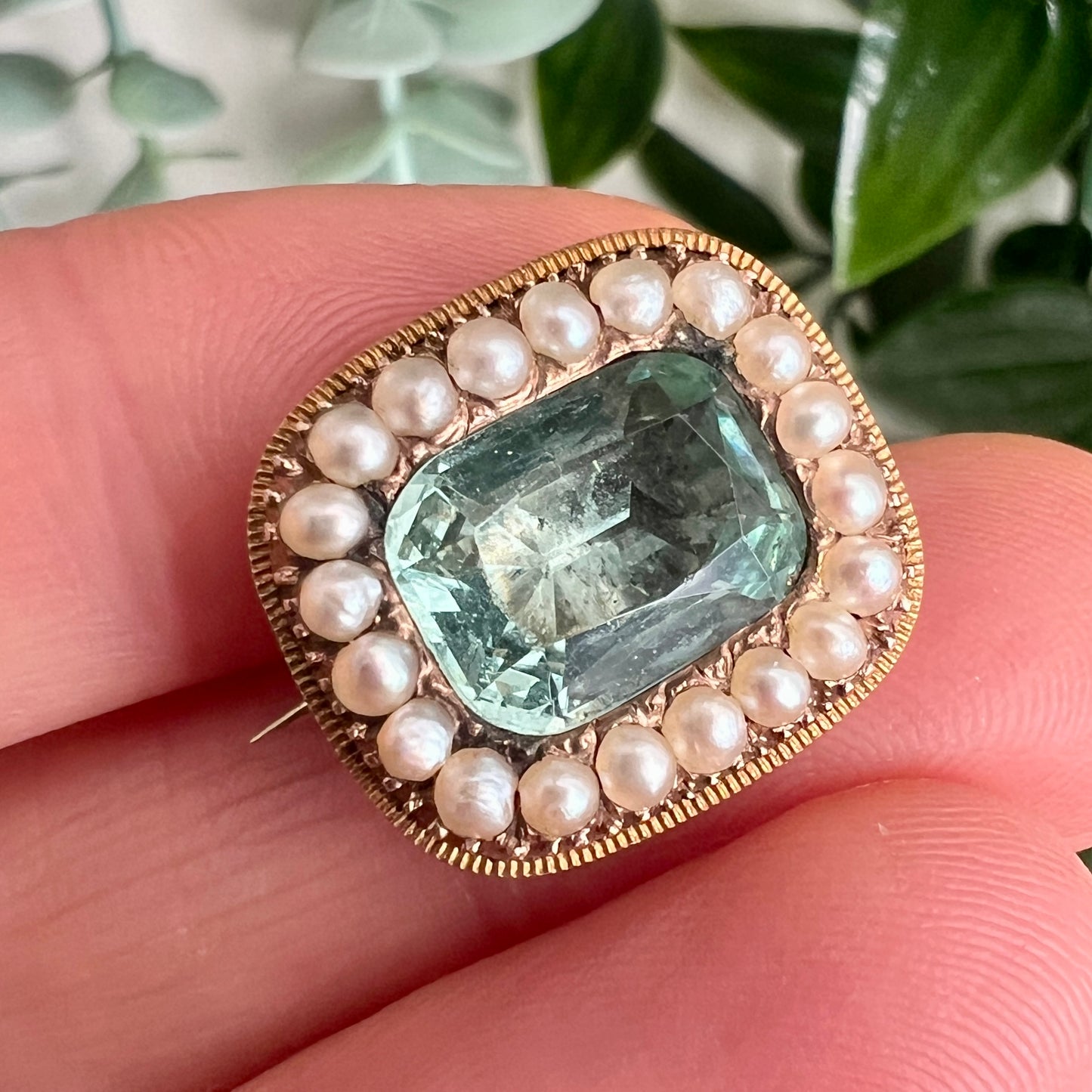 Georgian Gold and Paste Aquamarine Pearl Brooch
